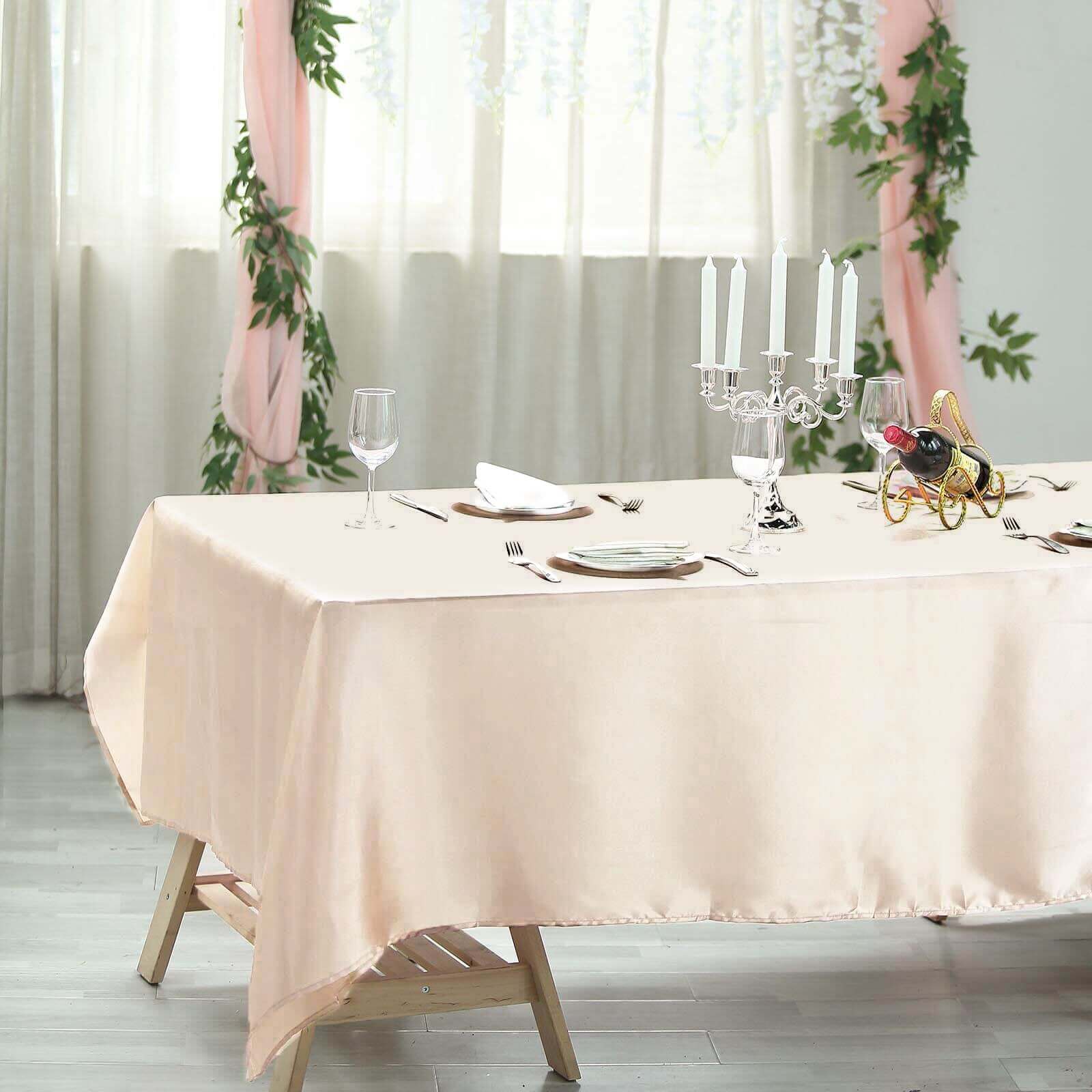 Premium Beige Satin Rectangular Tablecloth (60x102) - Smooth, Lustrous & Stain-Resistant