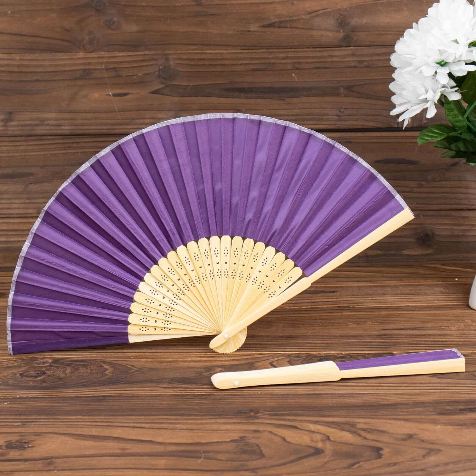 Set of 5 Purple Asian Silk Folding Fans - Ideal Party Favors