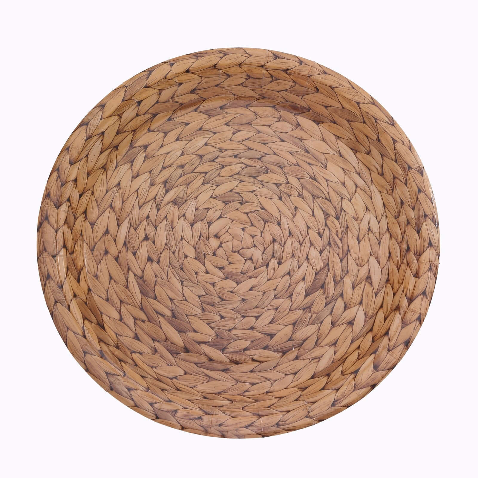 25-Pack 9" Natural Round Paper Dinner Plates with Woven Rattan Print - Ideal for Rustic Country Chic Parties