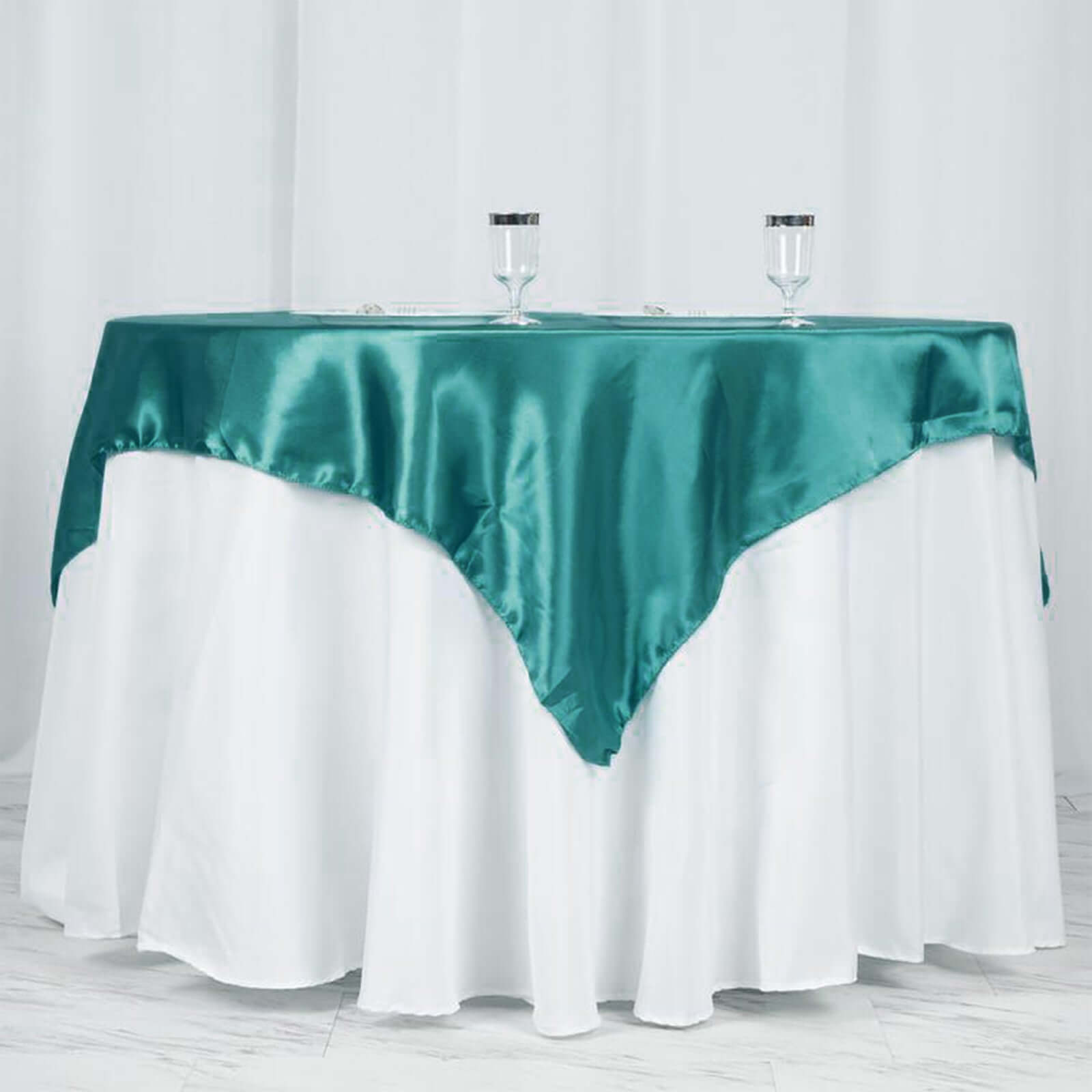 Turquoise Satin Square Table Overlay - 60x60 Size, Smooth Silky Touch Table Cover