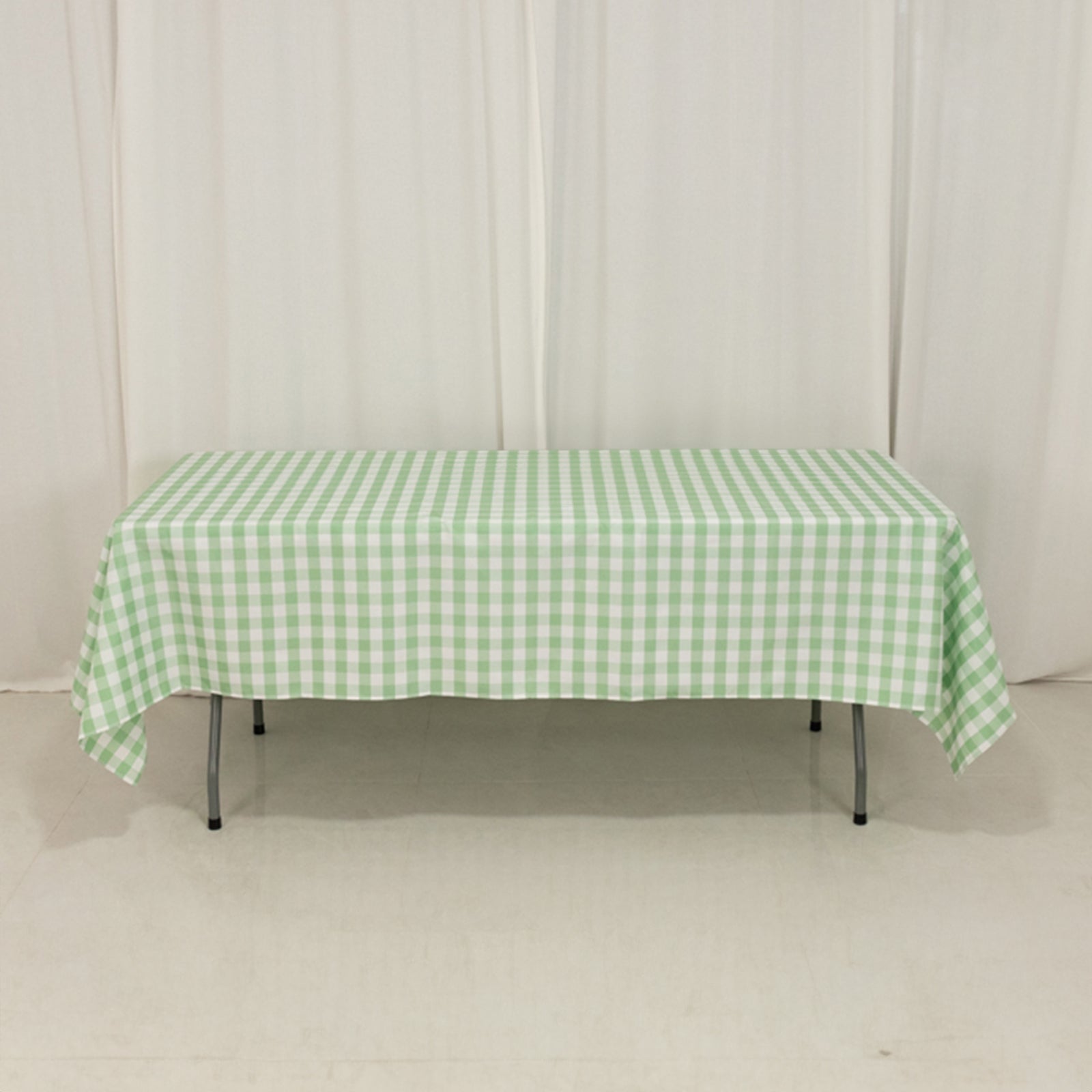 White/Sage Green Checkered Buffalo Plaid 60x102 Polyester Rectangle Tablecloth