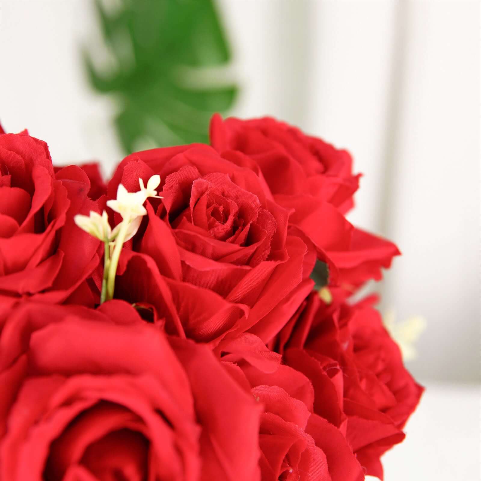 18-Piece Real Touch Red Silk Artificial Rose Flower Bouquet with 2 Bushes