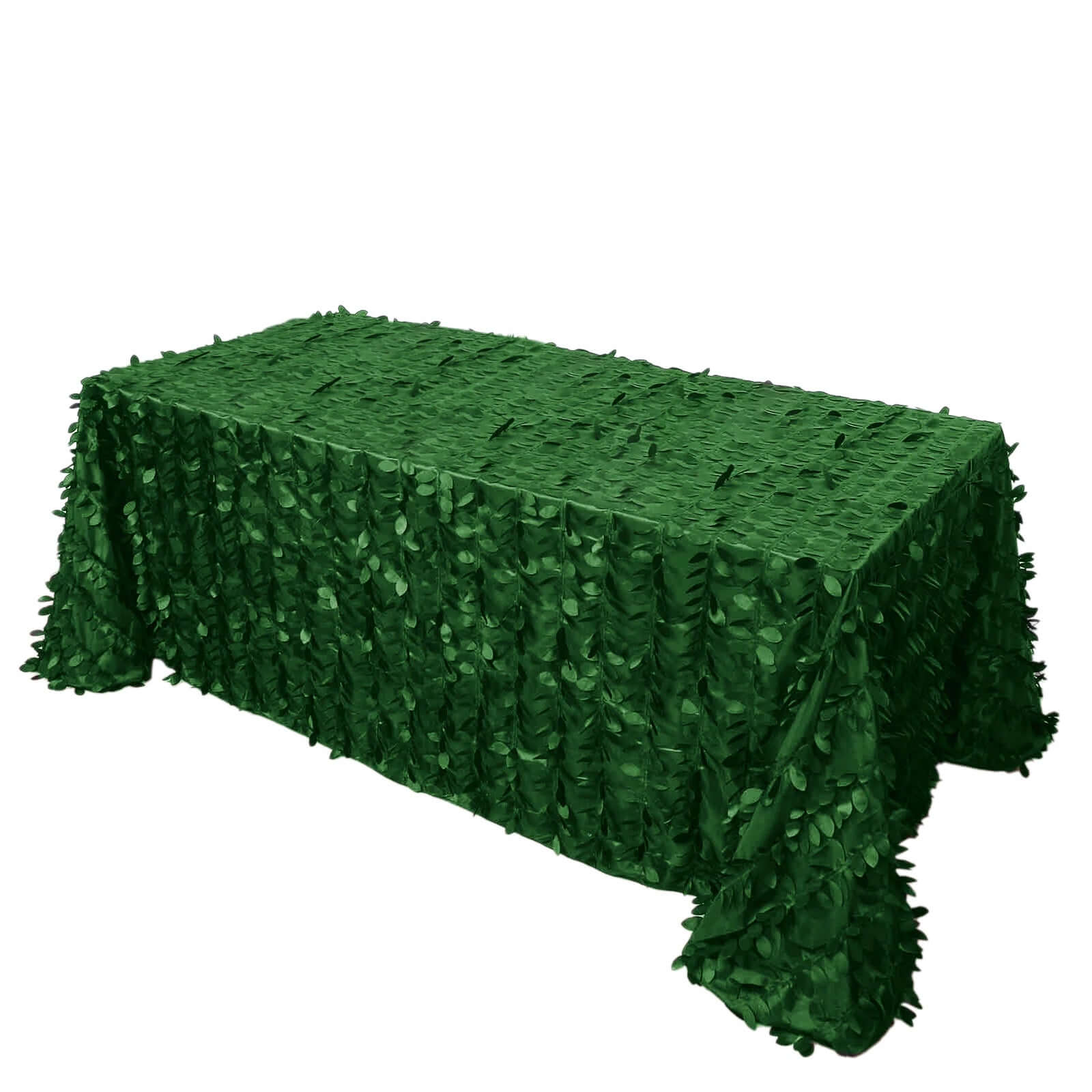Exclusive Green Taffeta Rectangle Tablecloth with 3D Leaf Petal Design, 90x132