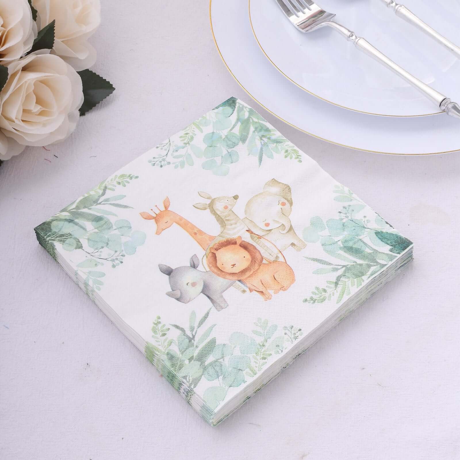 Hot Deal! 20-Pack 2 Ply Disposable Safari Animal Print Paper Beverage Napkins, 5x5 18GSM