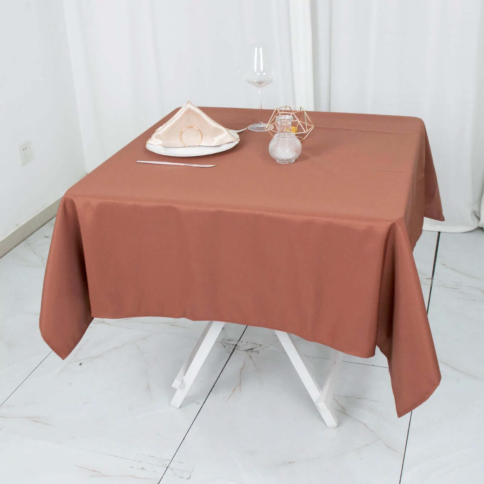 Hot Sale! 54x54 Square Terracotta (Rust) Polyester Tablecloth - 220GSM, Stain & Wrinkle Resistant