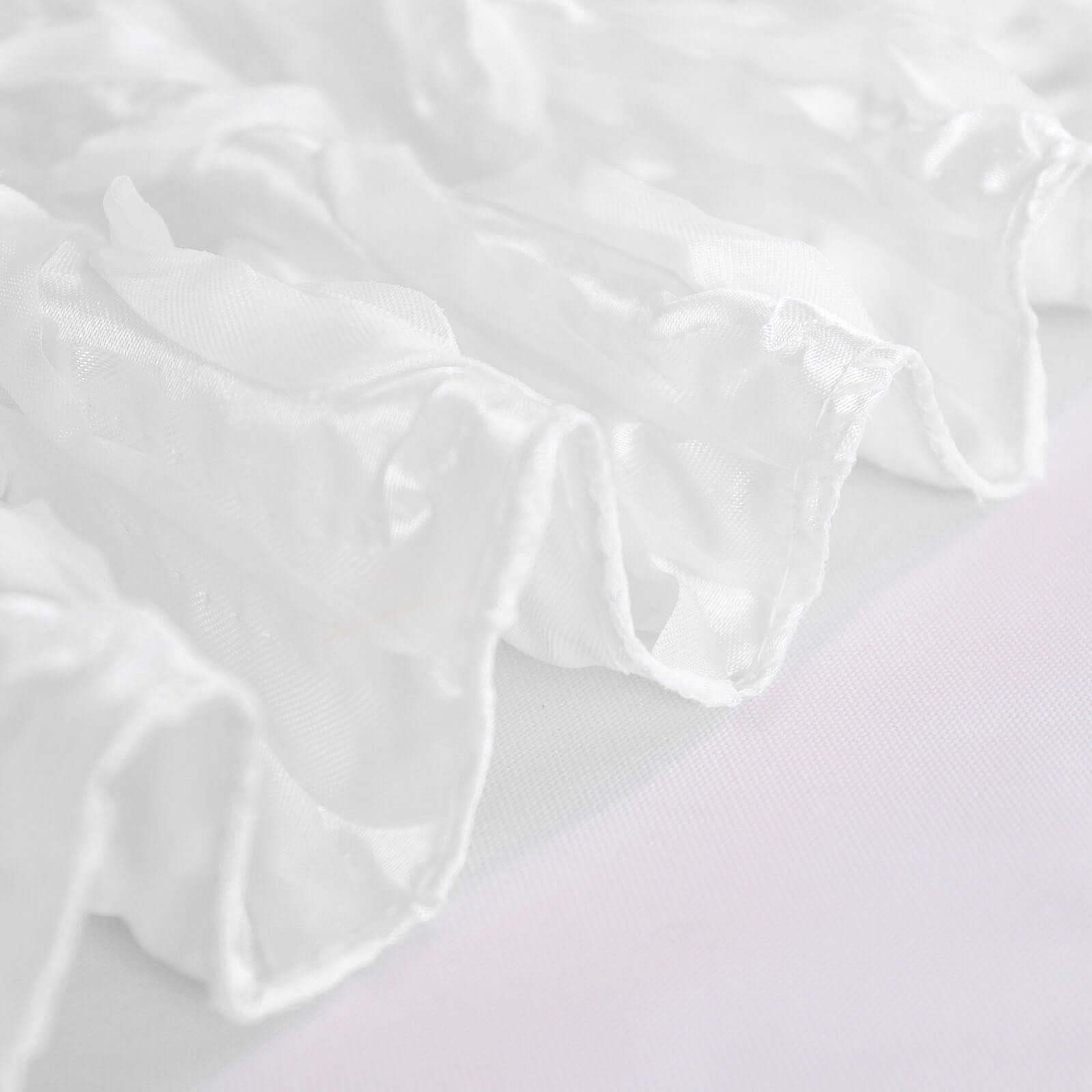 Stylish White Satin 72x72 Square Table Overlay with 3D Rosette Design for Special Occasions