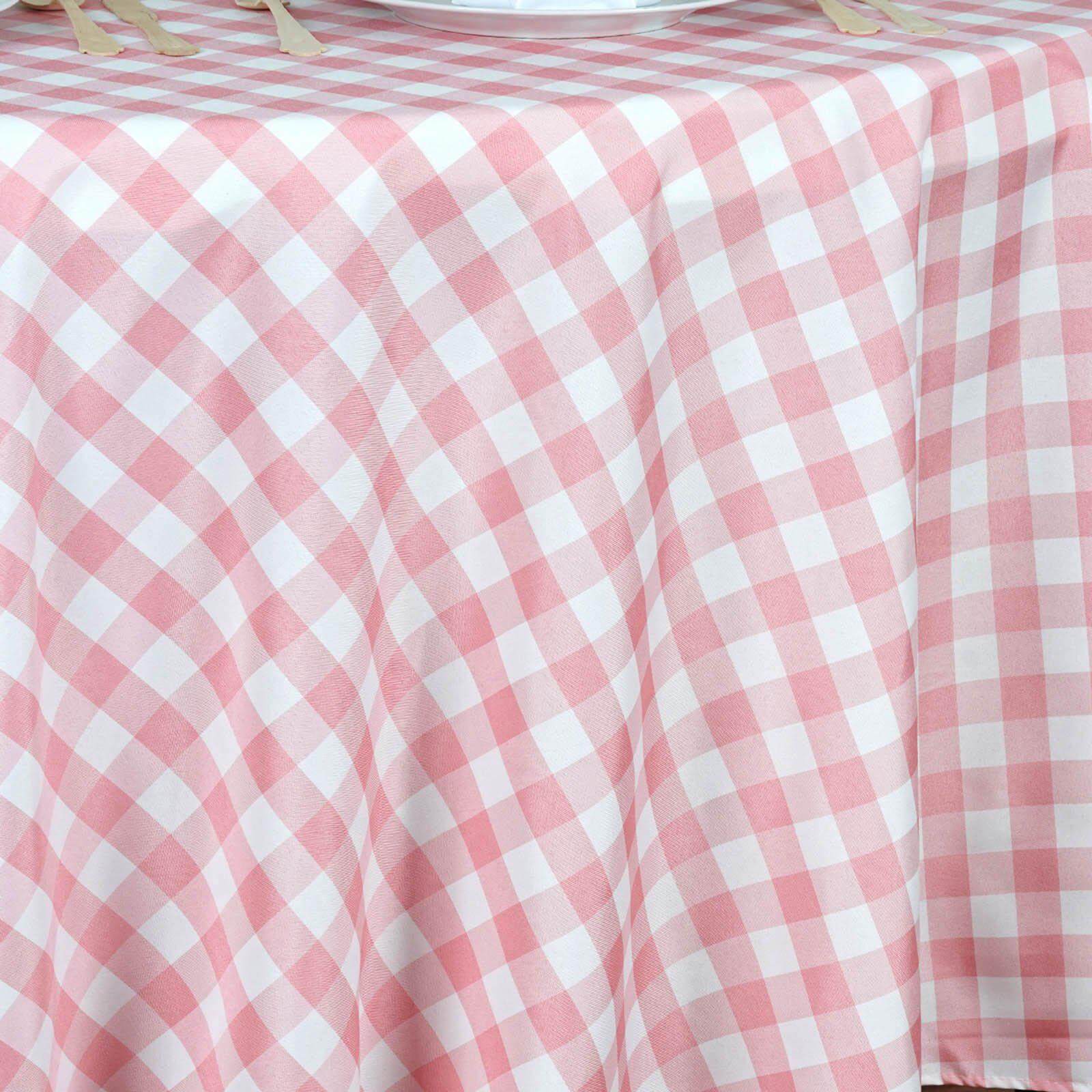 Hot! Polyester 54x54 Square White Rose Quartz Tablecloth with Buffalo Plaid for Casual Tables
