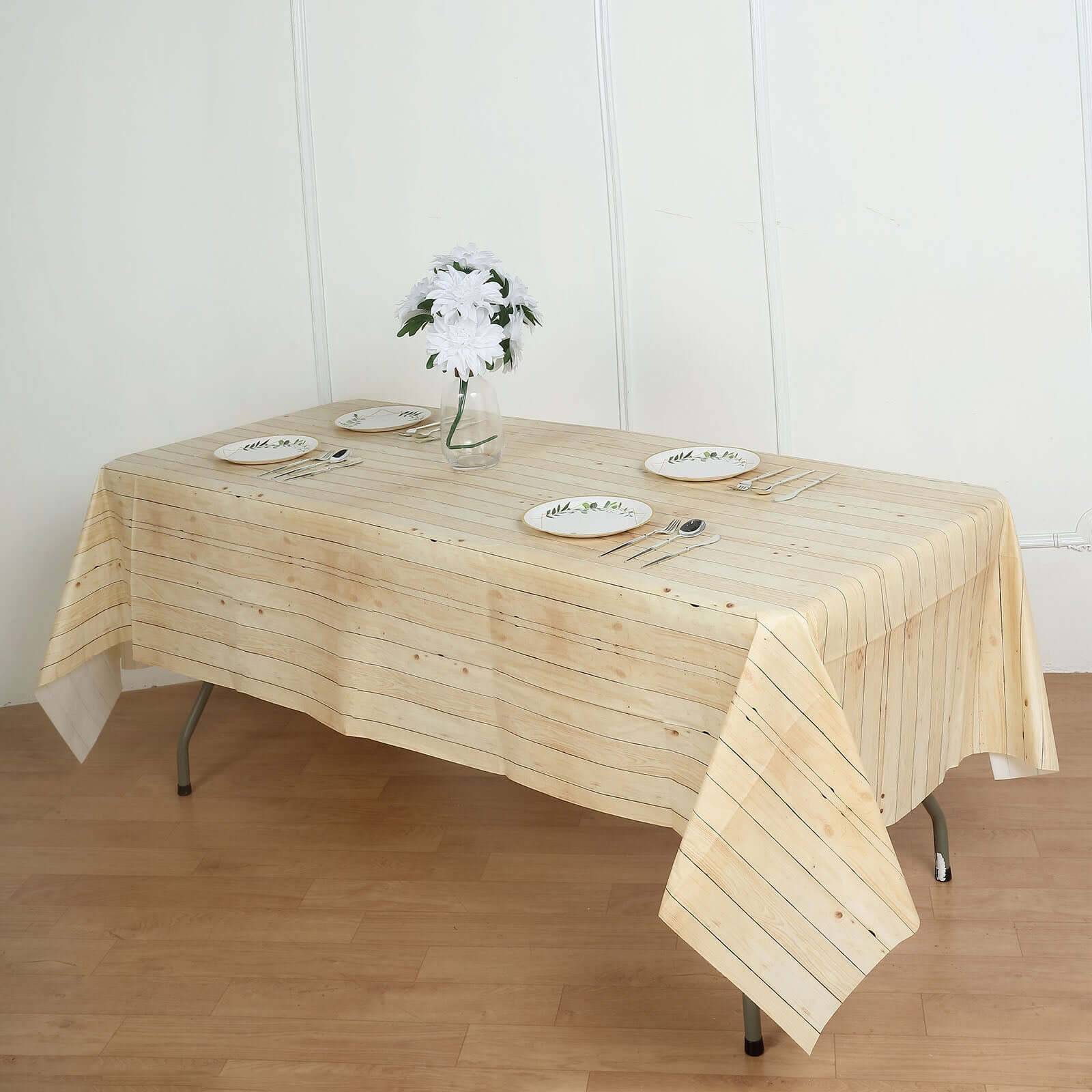 Hot Sale! Durable PVC Disposable Natural Rectangle Plastic Table Cover with Rustic Wooden Print, 52x108