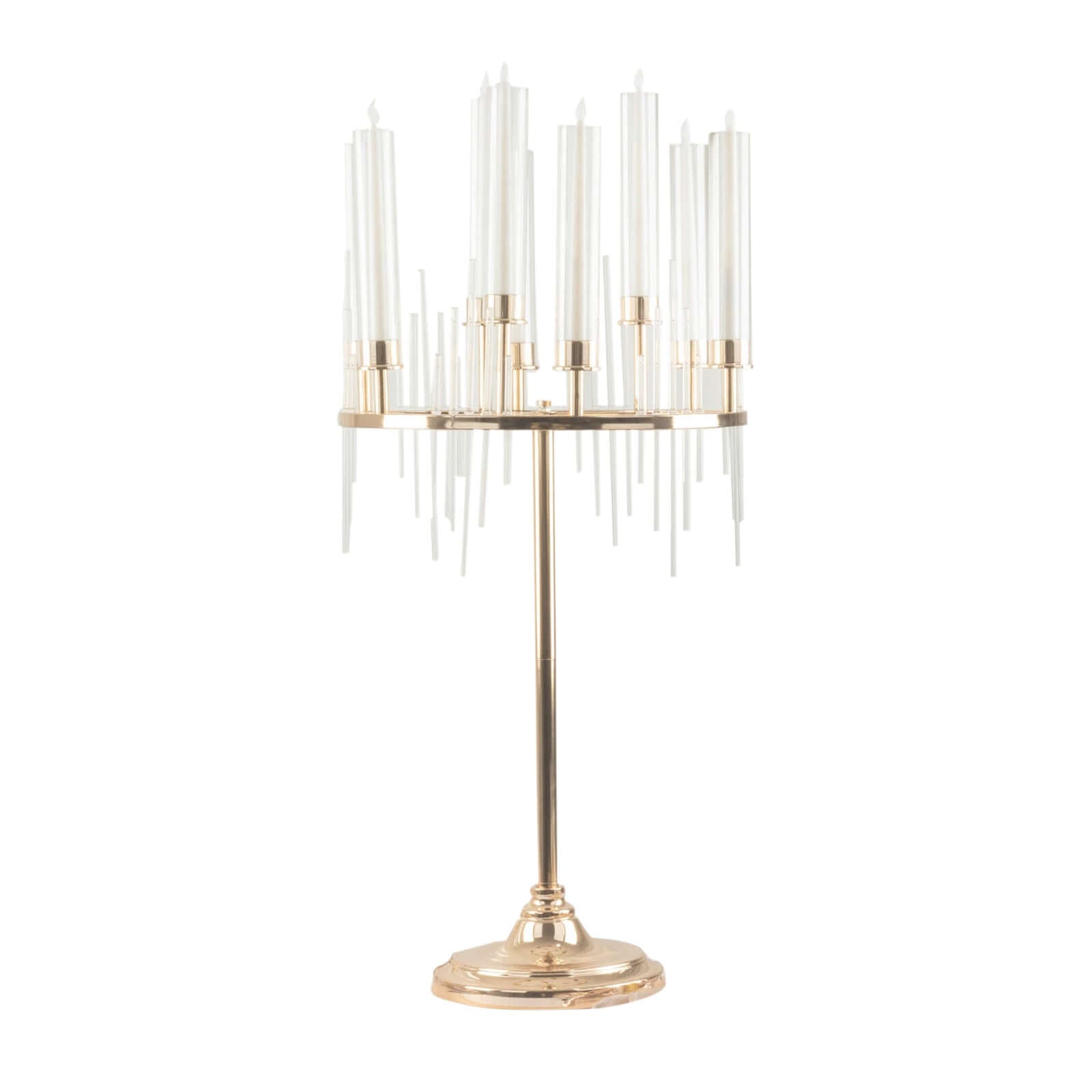 Gold 9-Arm Round Cluster Taper Candelabra Table Centerpiece with Drip Accents and Glass Shades