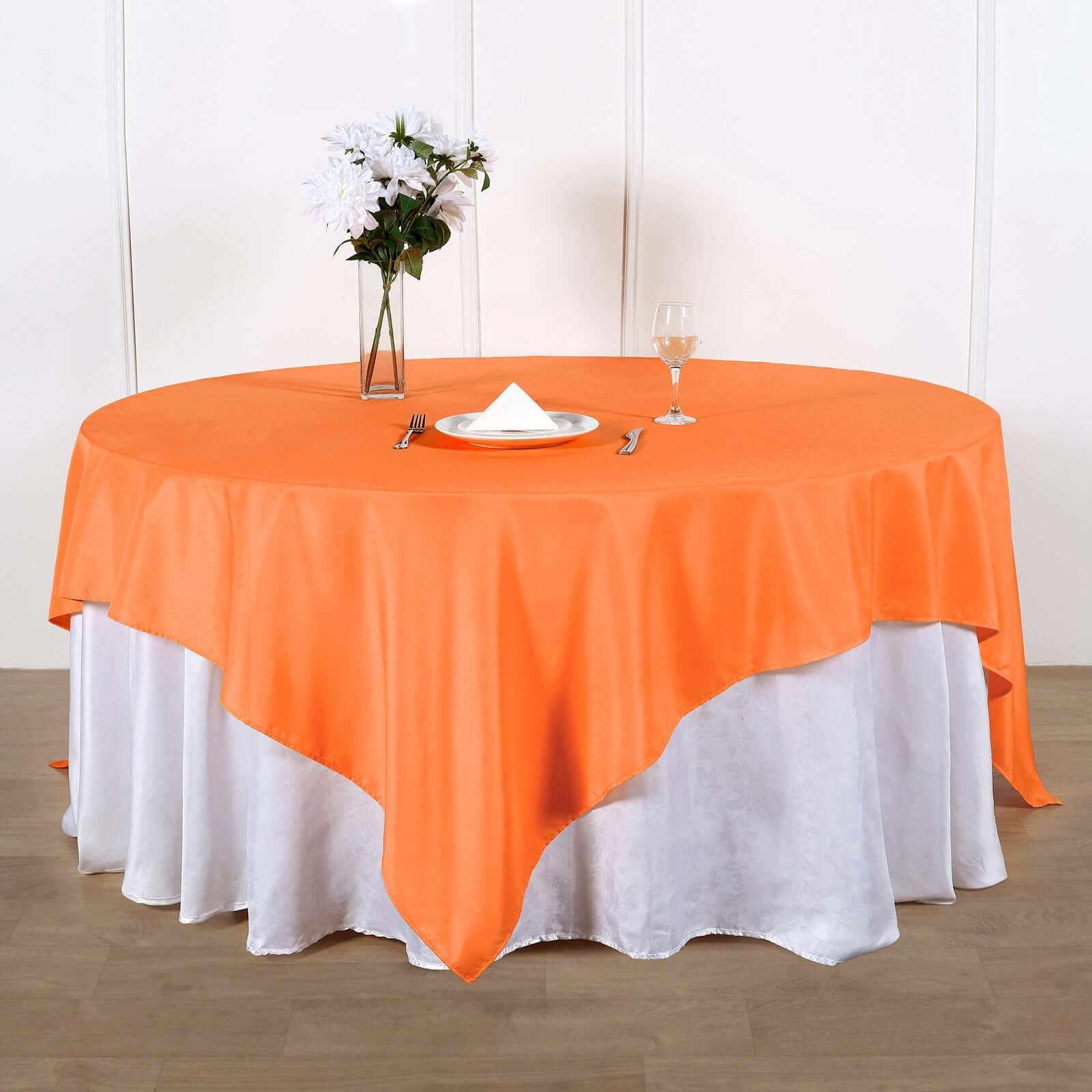 Orange 90x90 Square Polyester Table Overlay - Durable & Wrinkle-Resistant Table Cover