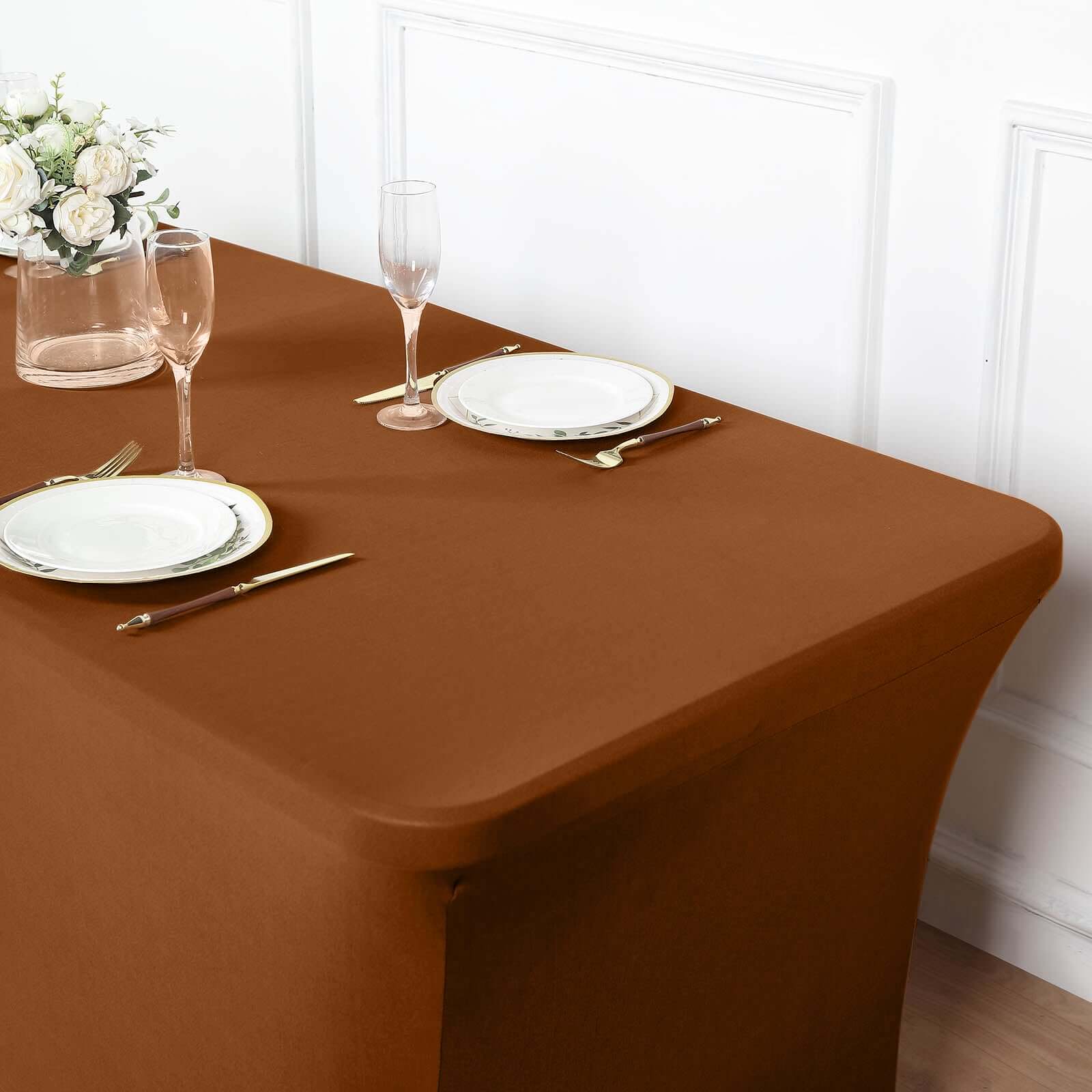 Durable Cinnamon Brown 6ft Stretch Spandex Rectangle Form-Fitting Tablecloth