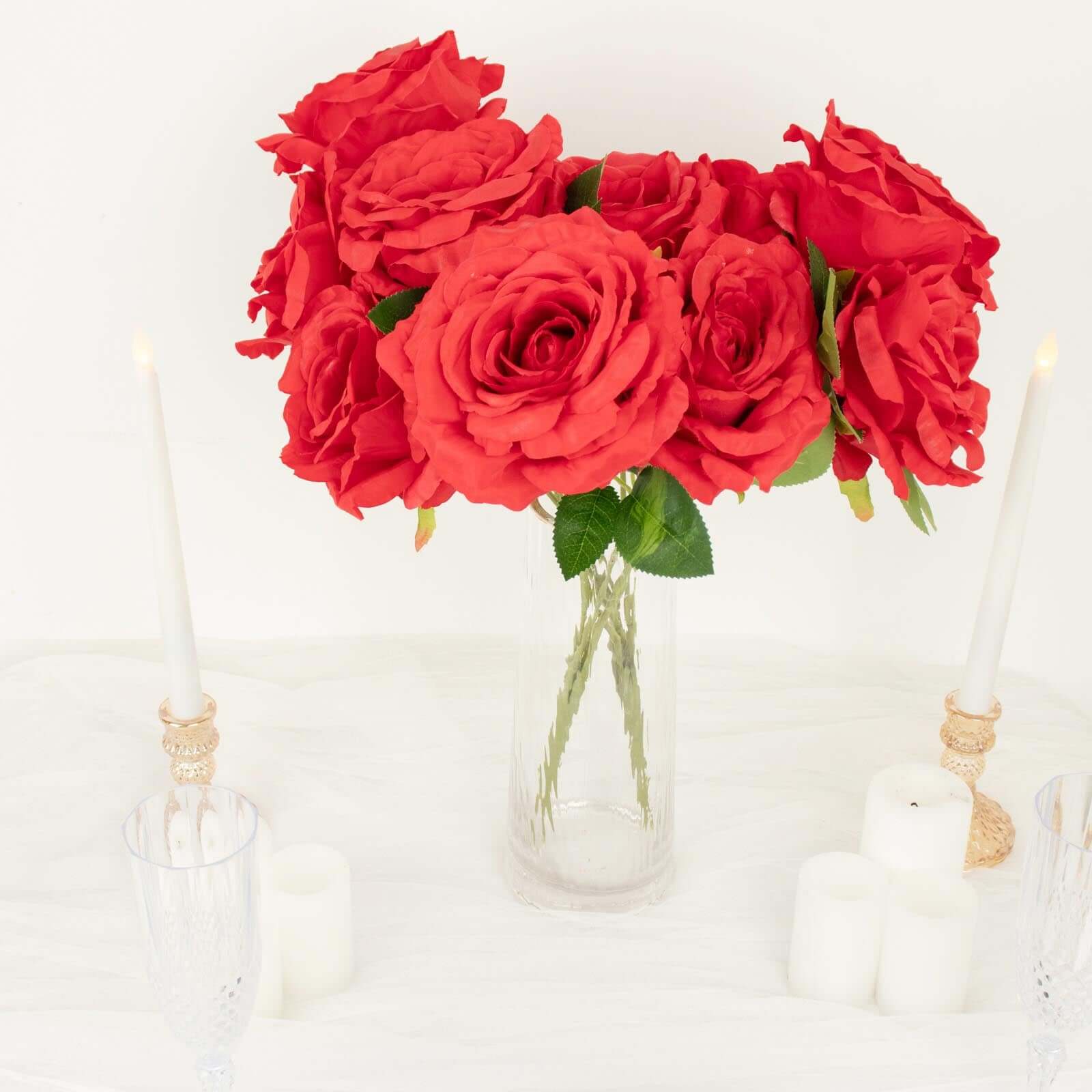 17-inch Red Premium Silk Jumbo Rose Flower Bouquet: 2 Bushes for Stunning Decor