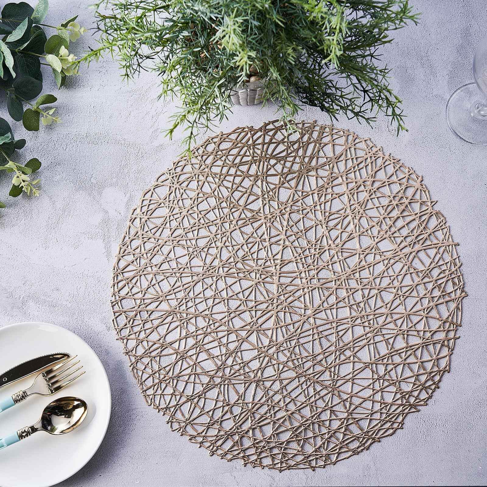 Hot Deal! 6-Pack Champagne Vinyl Round Dining Placemats - Durable & Non-Slip