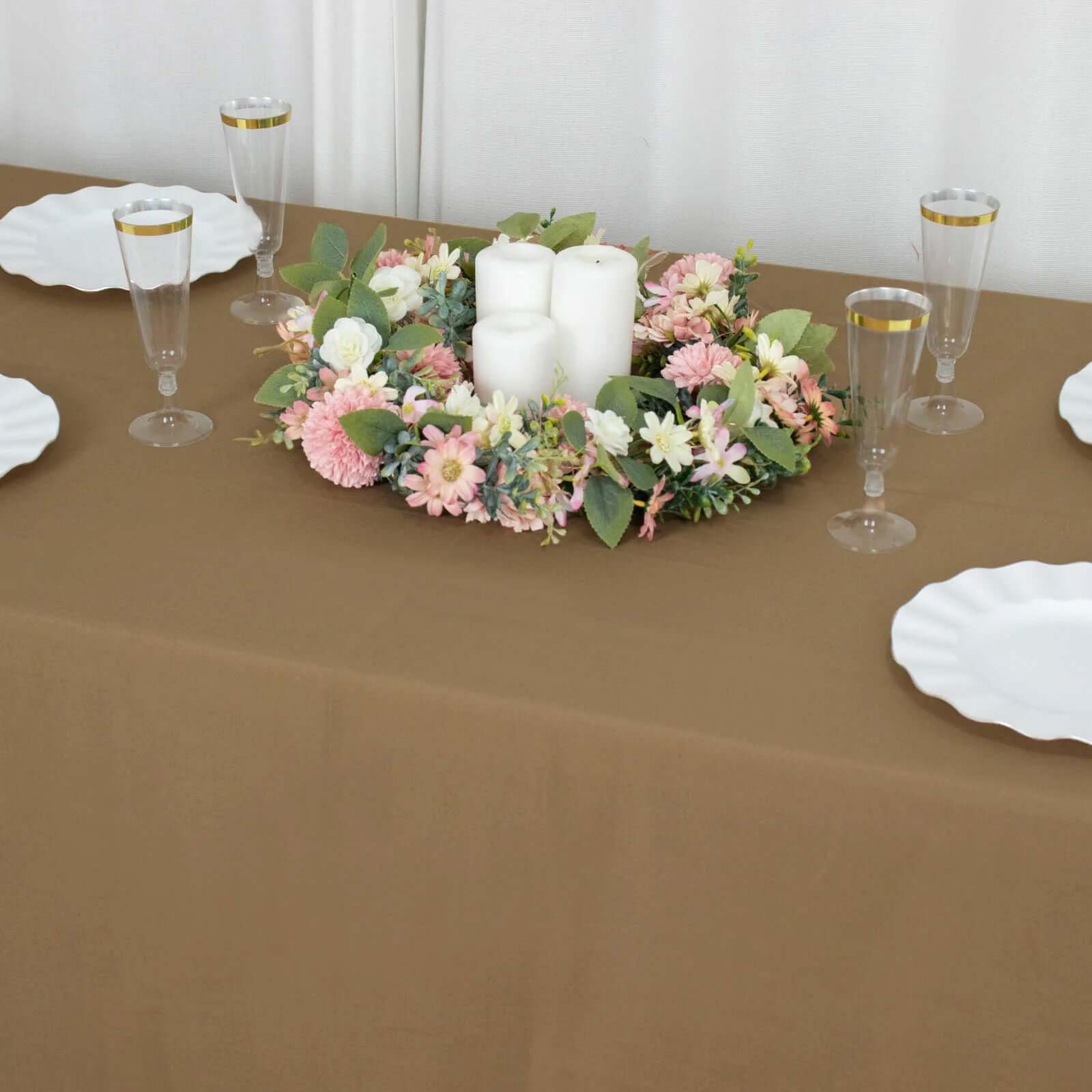 Durable and Stylish 72x120 Taupe Polyester Rectangle Tablecloth