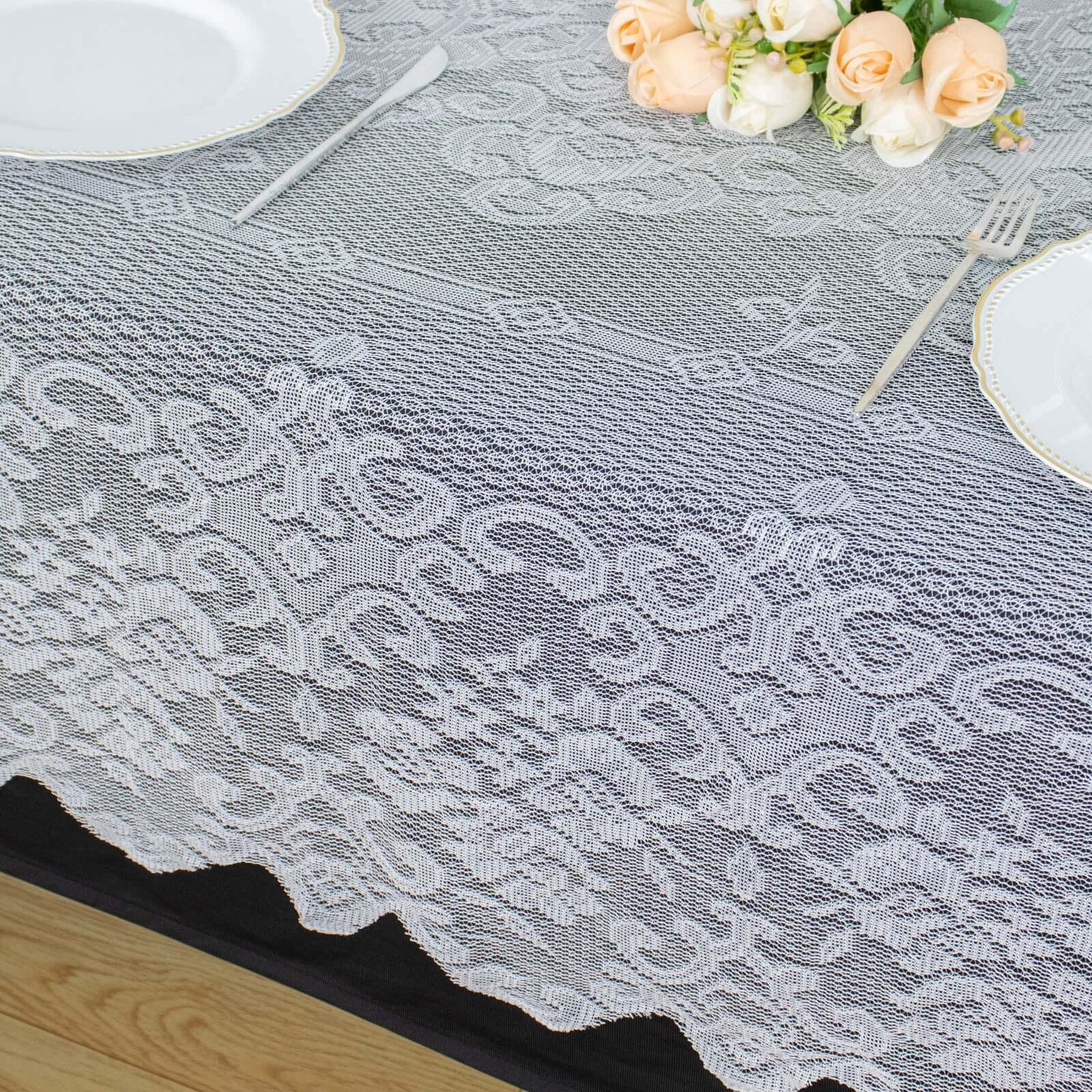 Premium White 60x108 Rectangular Lace Tablecloth for Various Table Settings