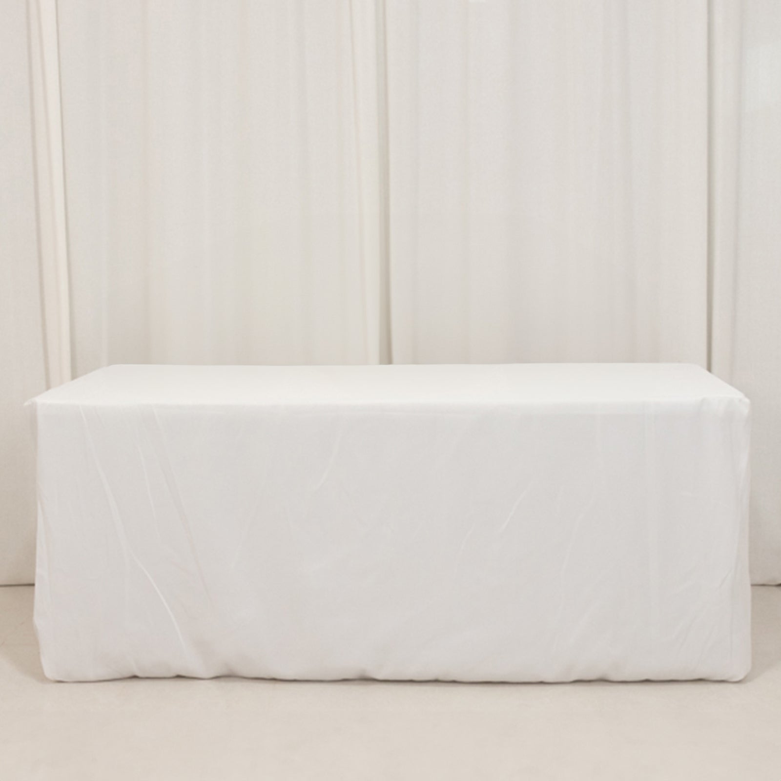 Exclusive 6ft White Polyester Tablecloth - 220GSM, Durable for Trade Shows & Events