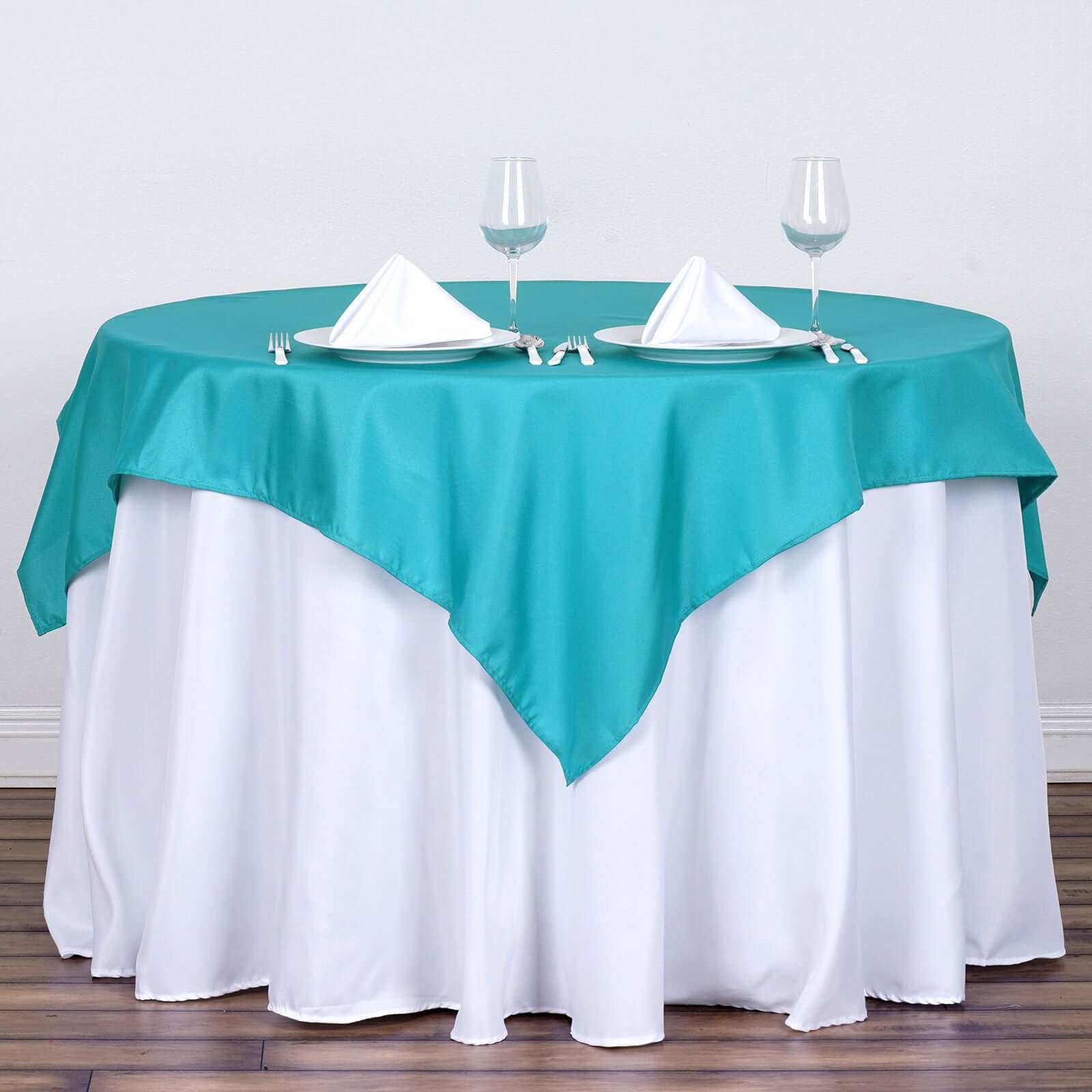 Turquoise 54x54 Polyester Square Table Overlay - Wrinkle-Free & Durable Table Cover