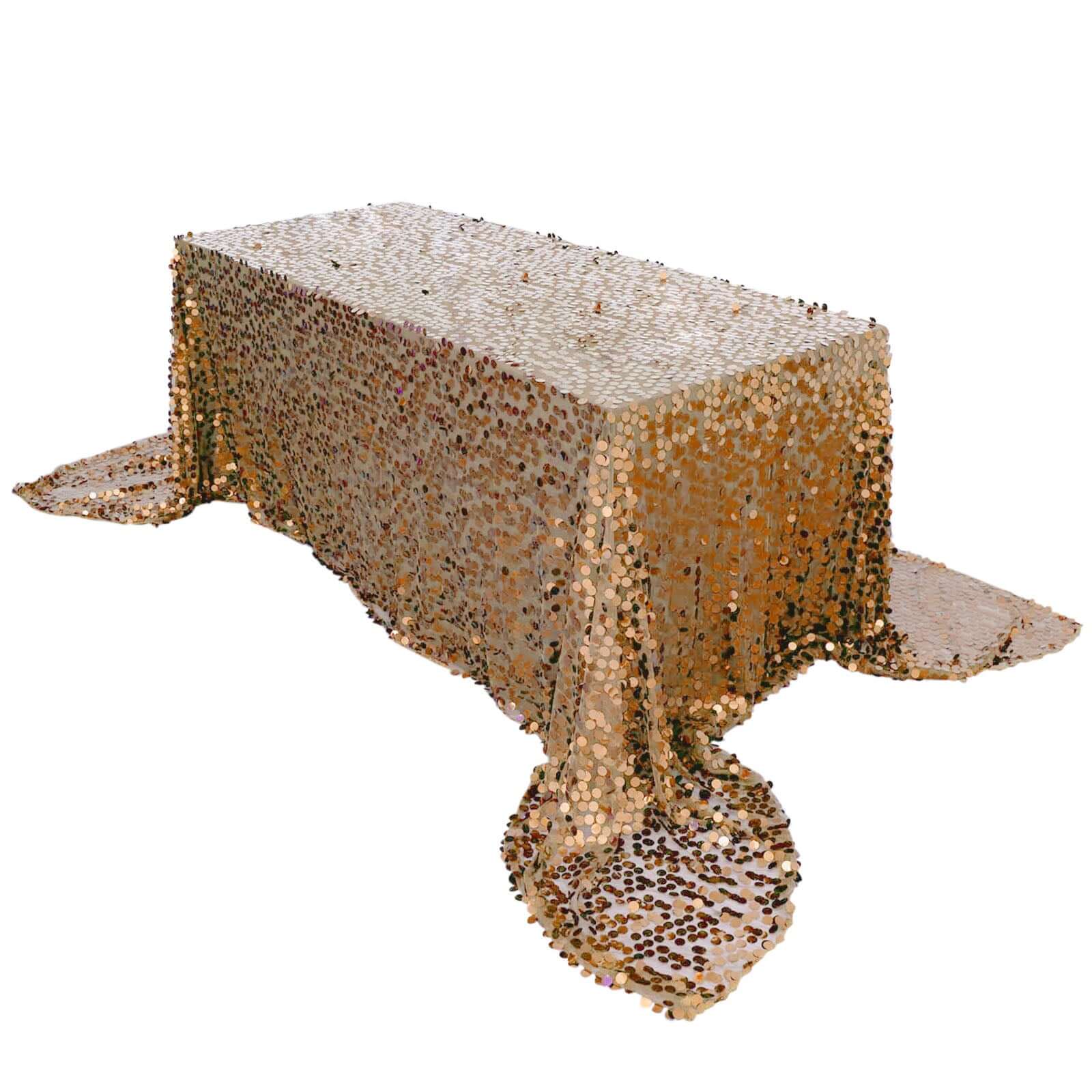 Gold Sequin Rectangle Tablecloth 90x156 - Ideal for Luxurious Celebrations, Seamless Payette Design