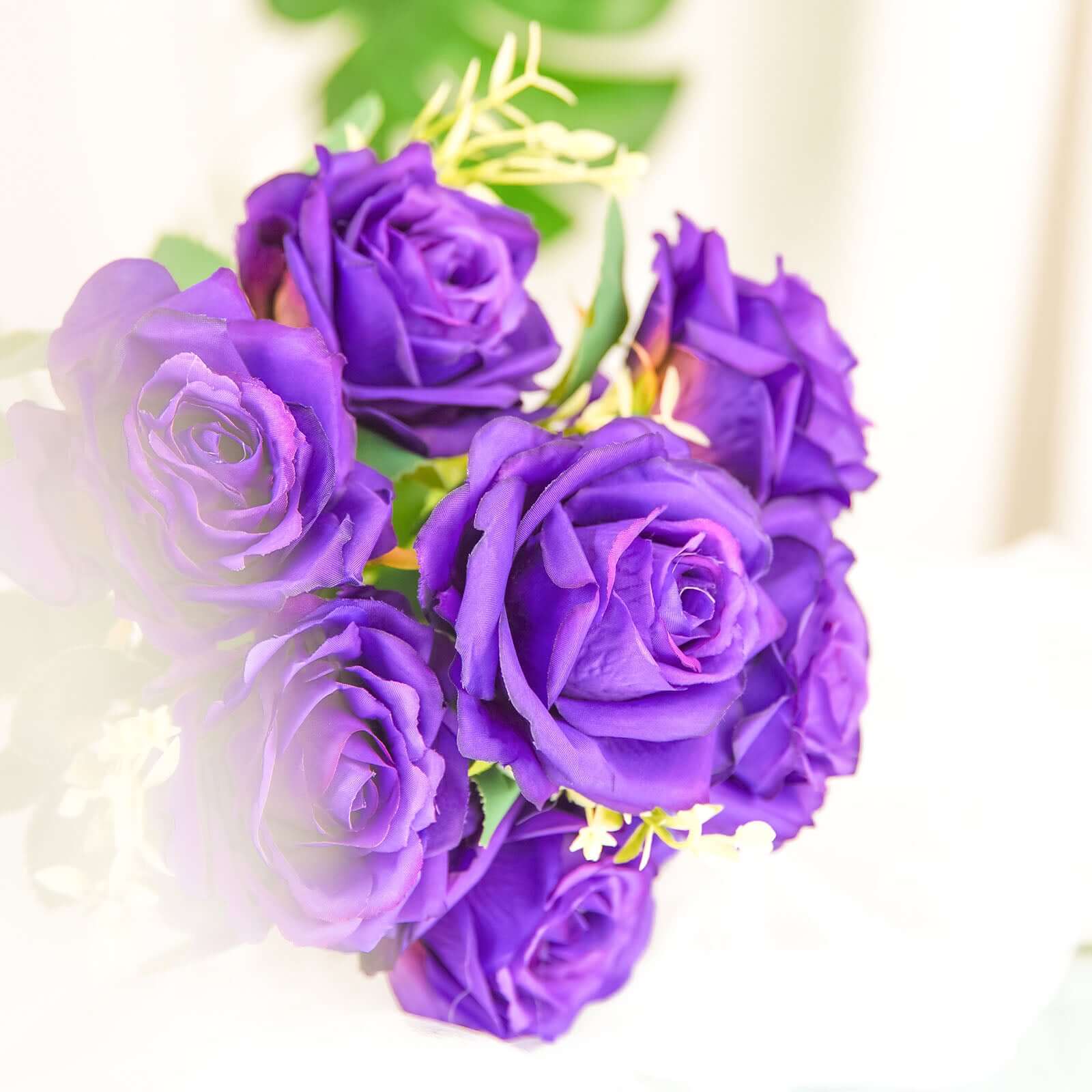 Exclusive Deal! 2 Bushes of 18 Real - Touch Purple Artificial Silk Rose Flower Bouquets for Decor