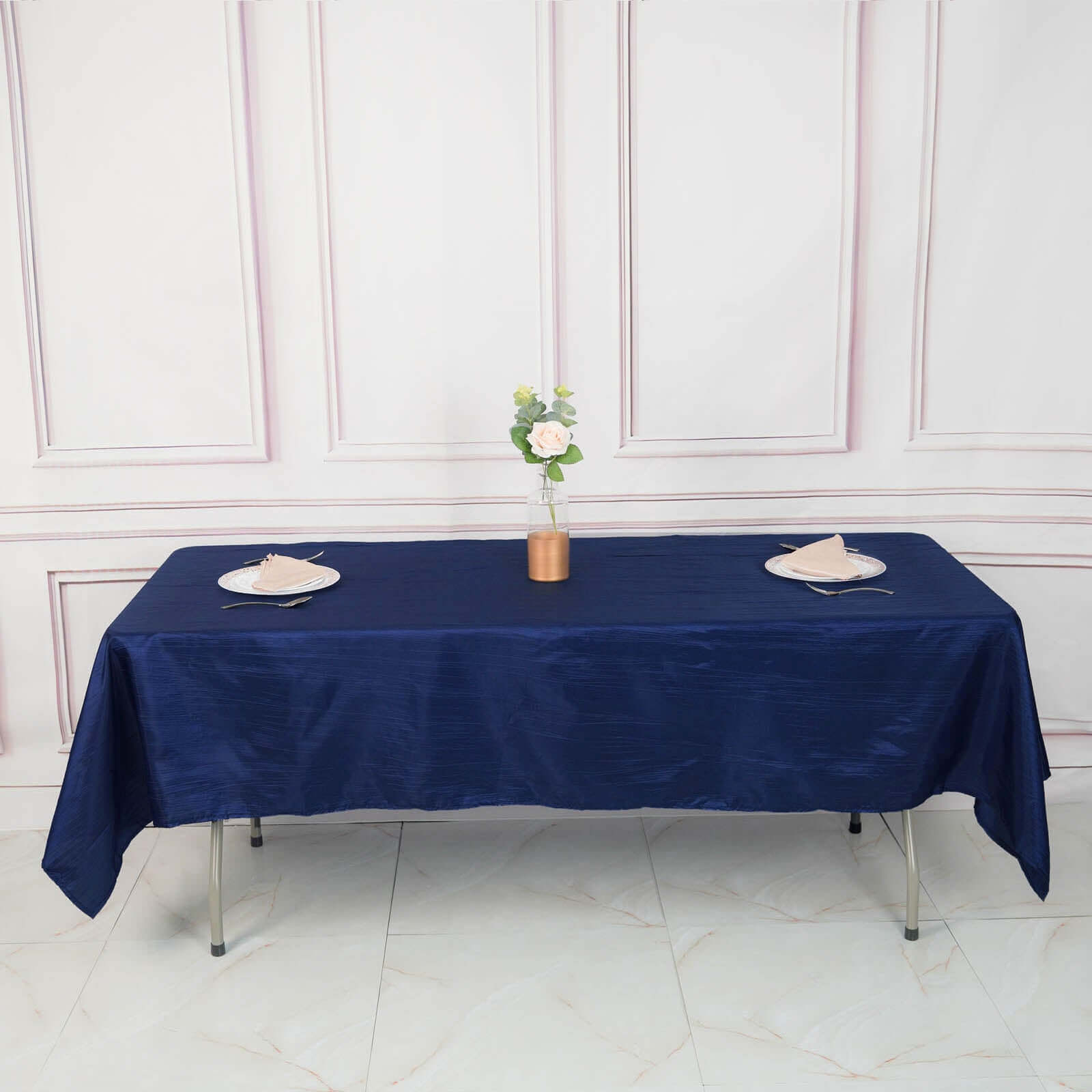 Navy Blue Accordion Crinkle Taffeta Rectangle Tablecloth 60x102