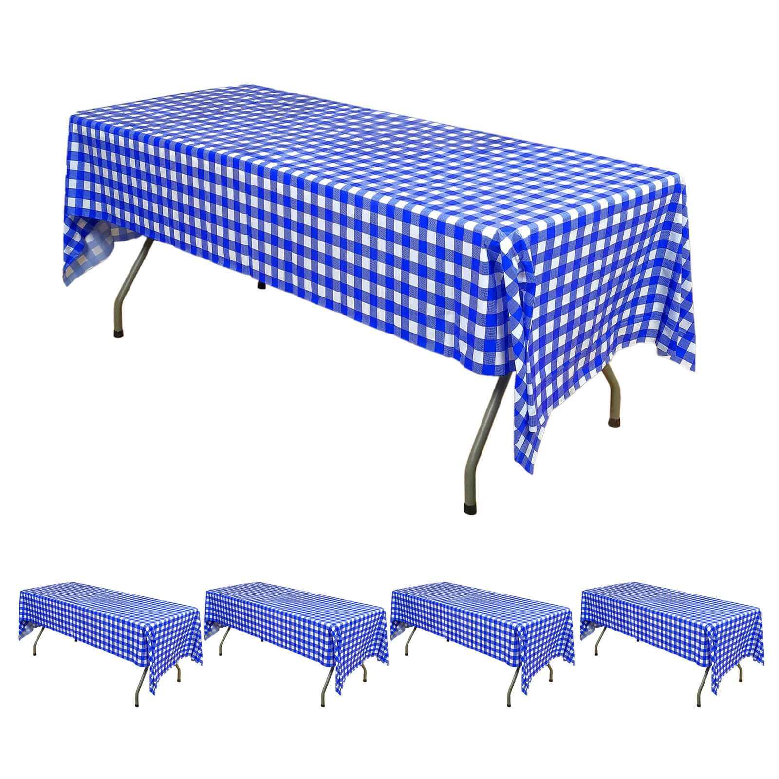 5-Pack Royal Blue Checkered Plastic Table Covers - Durable & Disposable for Events, 54x108