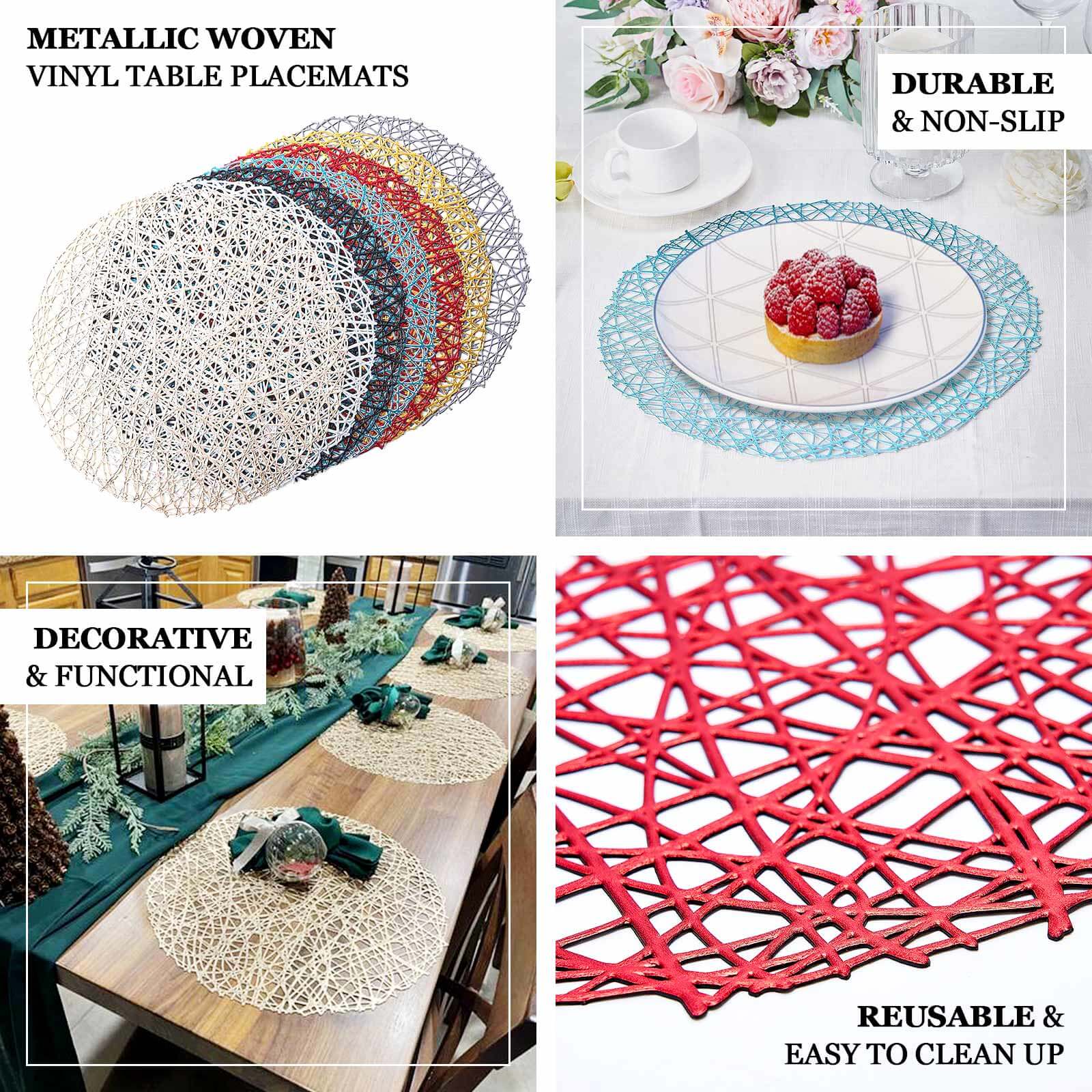 Hot Deal! 6-Pack Champagne Vinyl Round Dining Placemats - Durable & Non-Slip