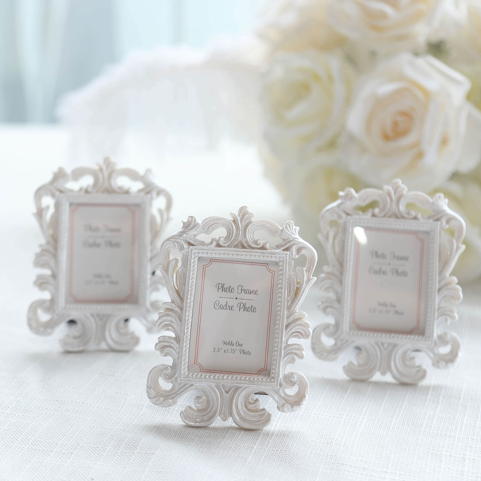 4-Piece Set of White Resin Vintage Baroque Mini Rectangle Picture Frames for Weddings and Parties