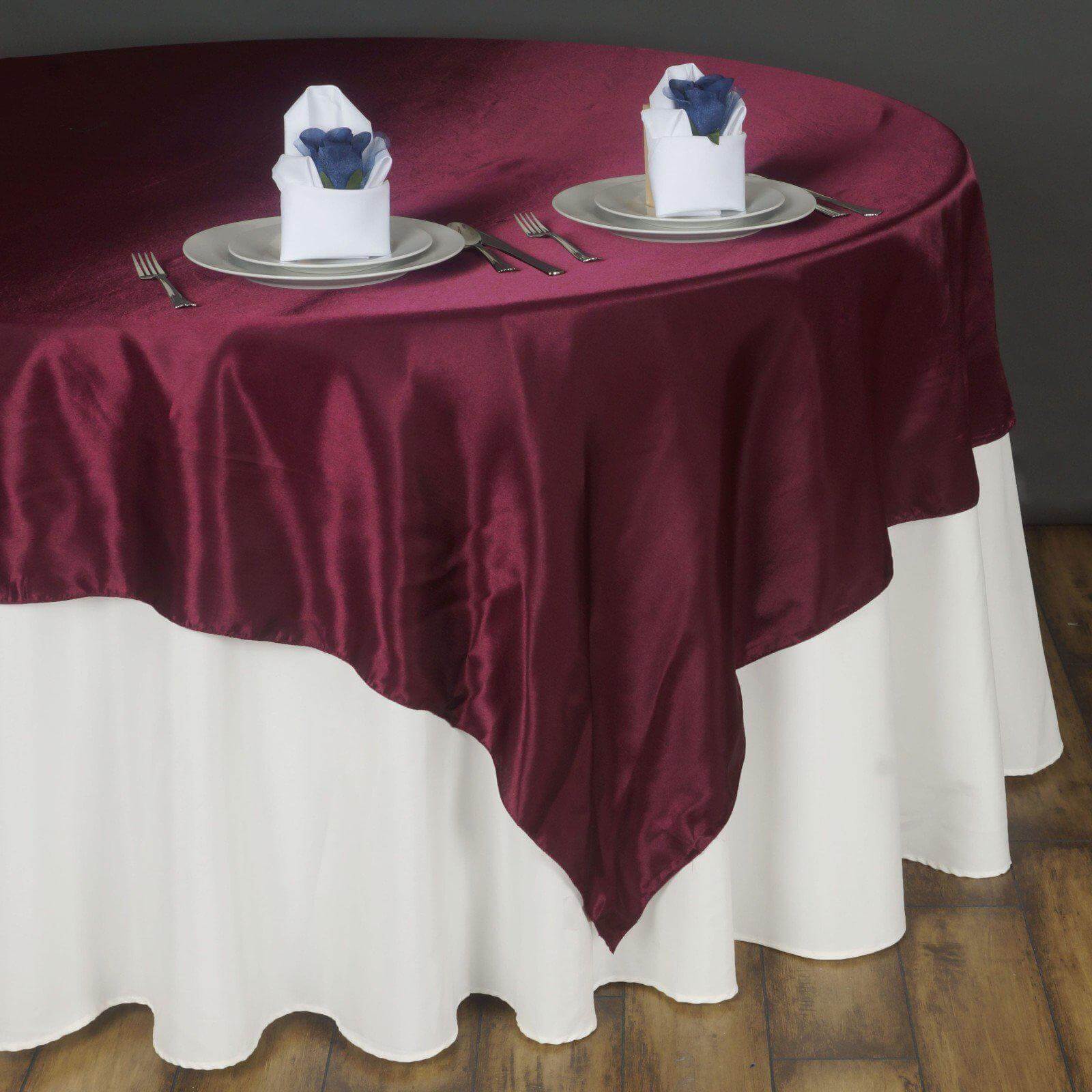 Burgundy Satin 90x90 Square Table Overlay with Smooth Finish