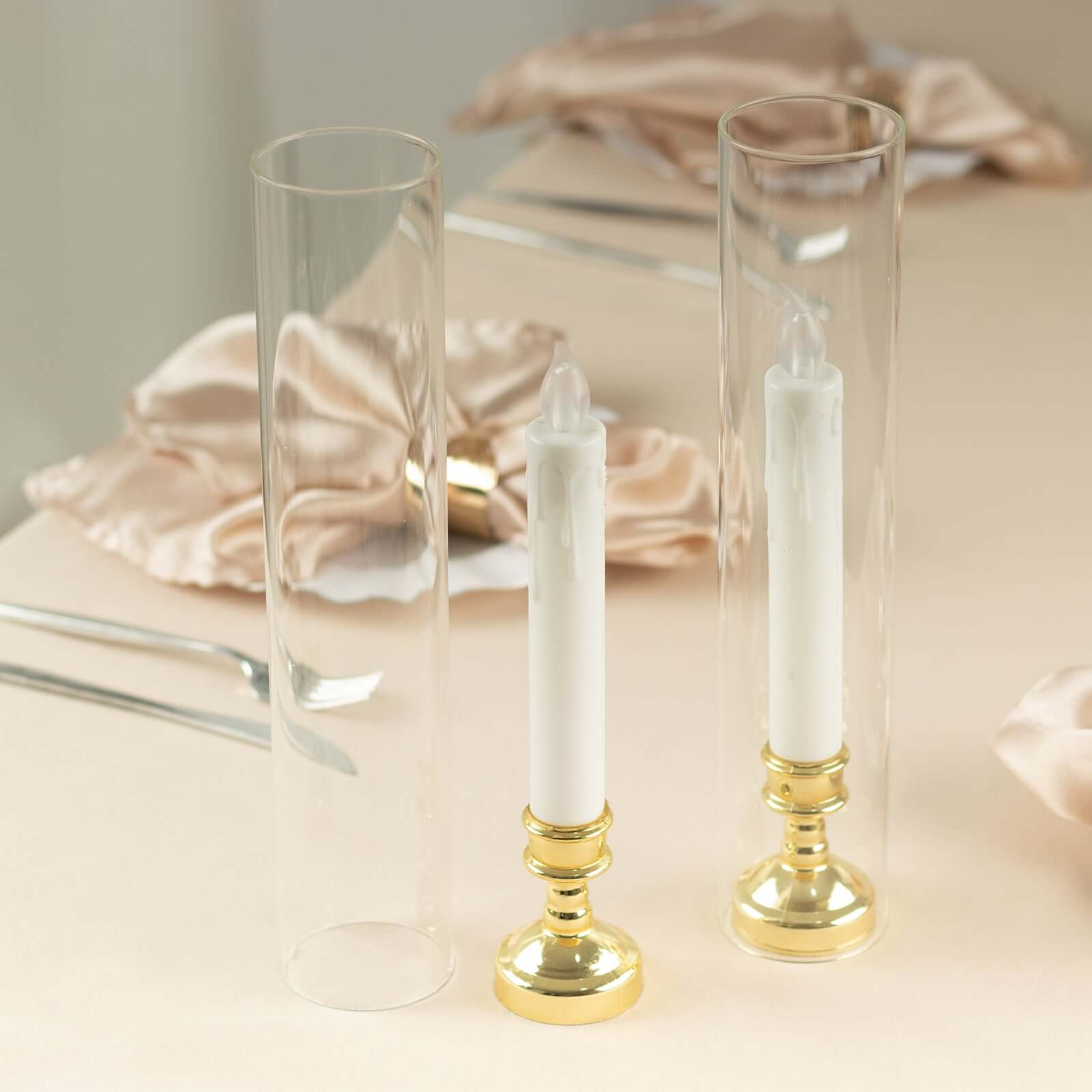 Hot Deal! 2-Pack Clear Glass Pillar Hurricane Candle Shades, 12" Tall with 2.25" Open Ends