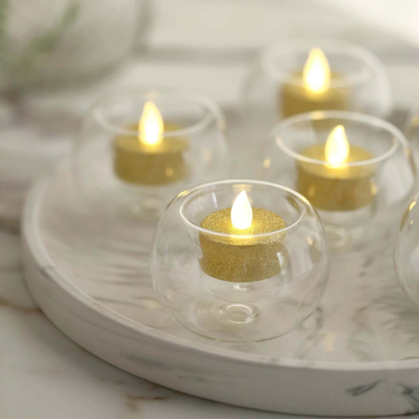 6-Piece Crystal Clear Glass Globe Votive Candle Holders for Events