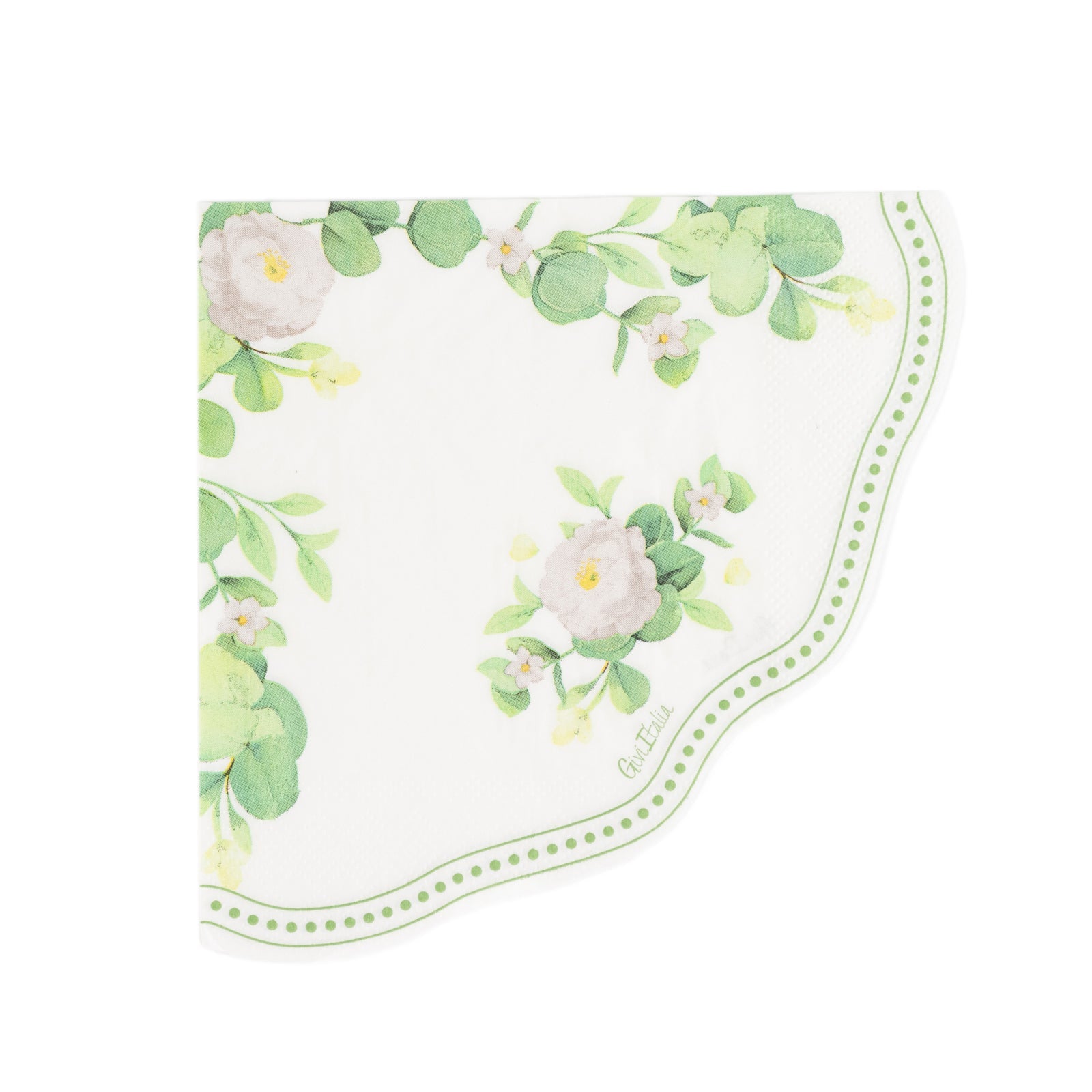 Hot! 25-Pack Disposable 2-Ply Round White Paper Cocktail Napkins with Floral Greenery & Scalloped Edge