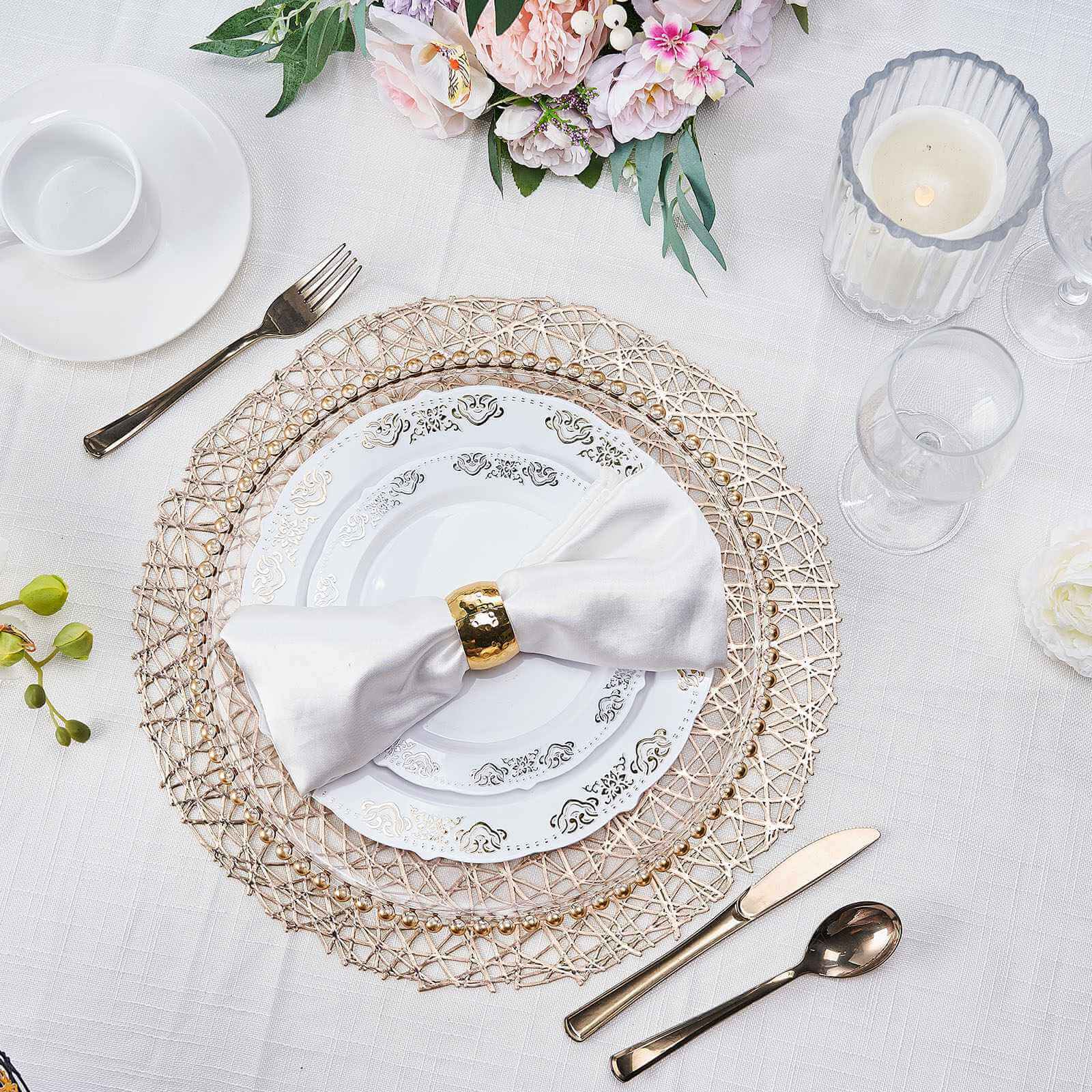 Hot Deal! 6-Pack Champagne Vinyl Round Dining Placemats - Durable & Non-Slip