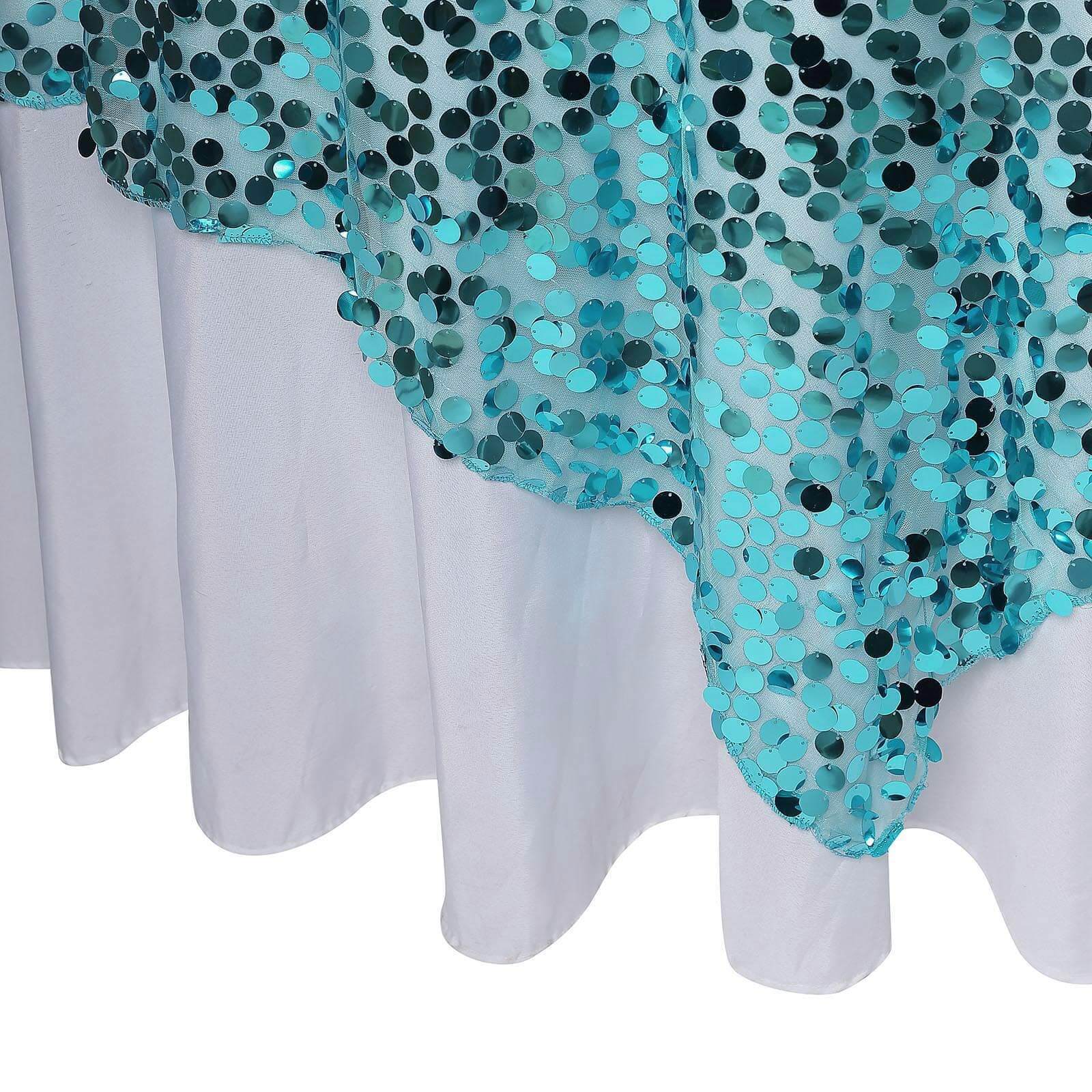 Big Sale! Turquoise Sequin Square Table Overlay, 72x72 Inches for Table Decoration
