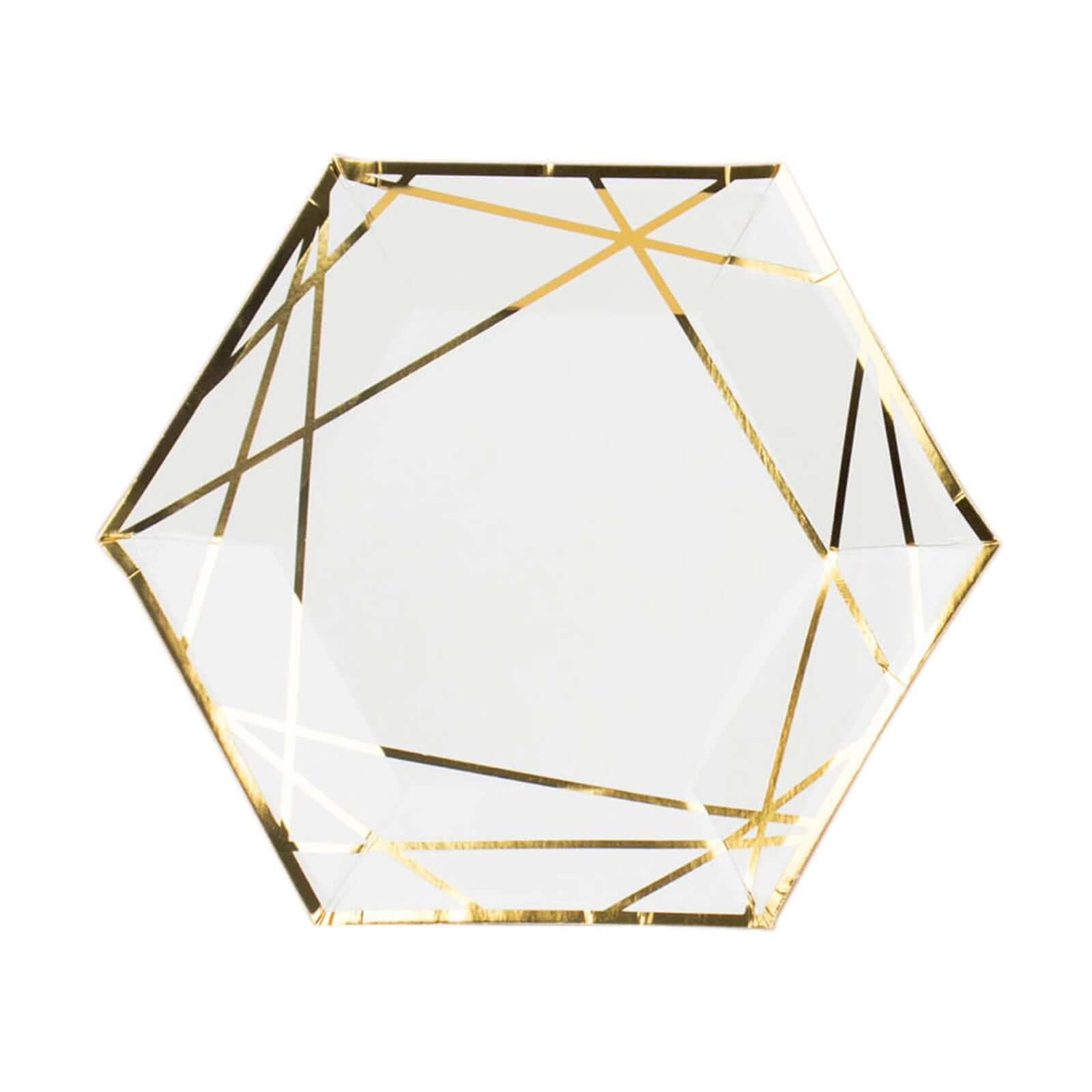 Hot Deal! 25-Pack White & Gold Geometric Hexagon Disposable Paper Dessert Plates for Events