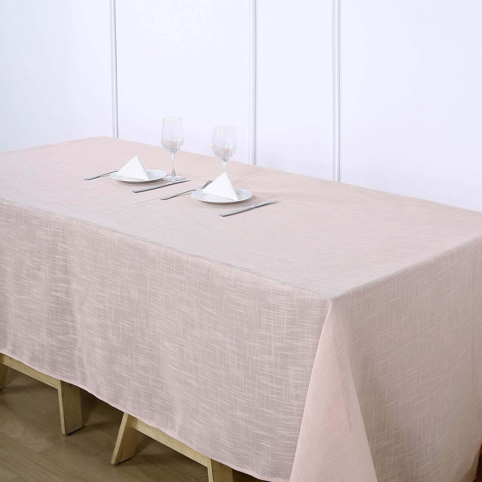 Hot Sale! Blush Seamless Faux Linen Rectangular Tablecloth 90x132 - Wrinkle Resistant