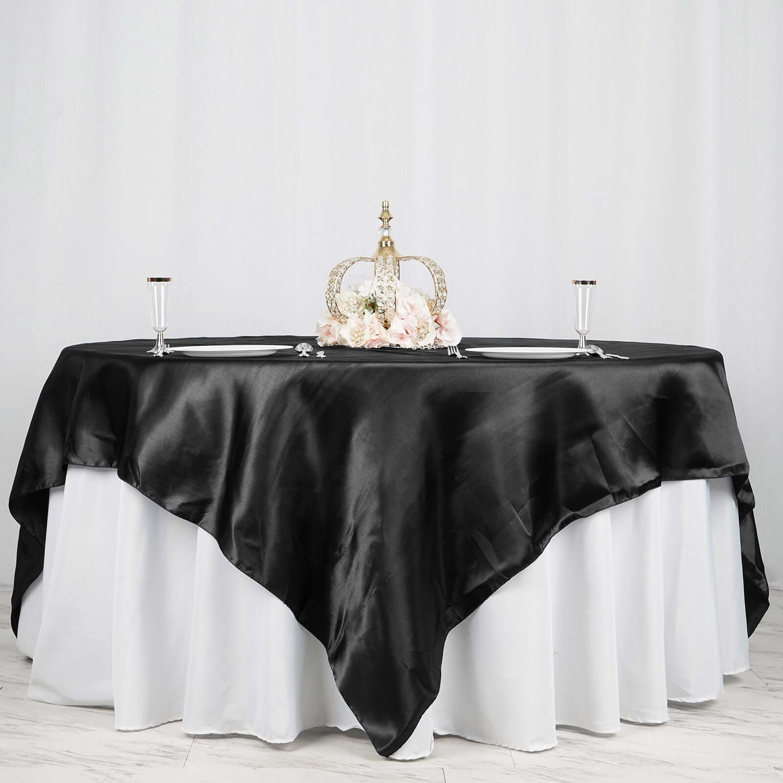 Black Satin 90x90 Square Table Overlay - Smooth Finish Topper