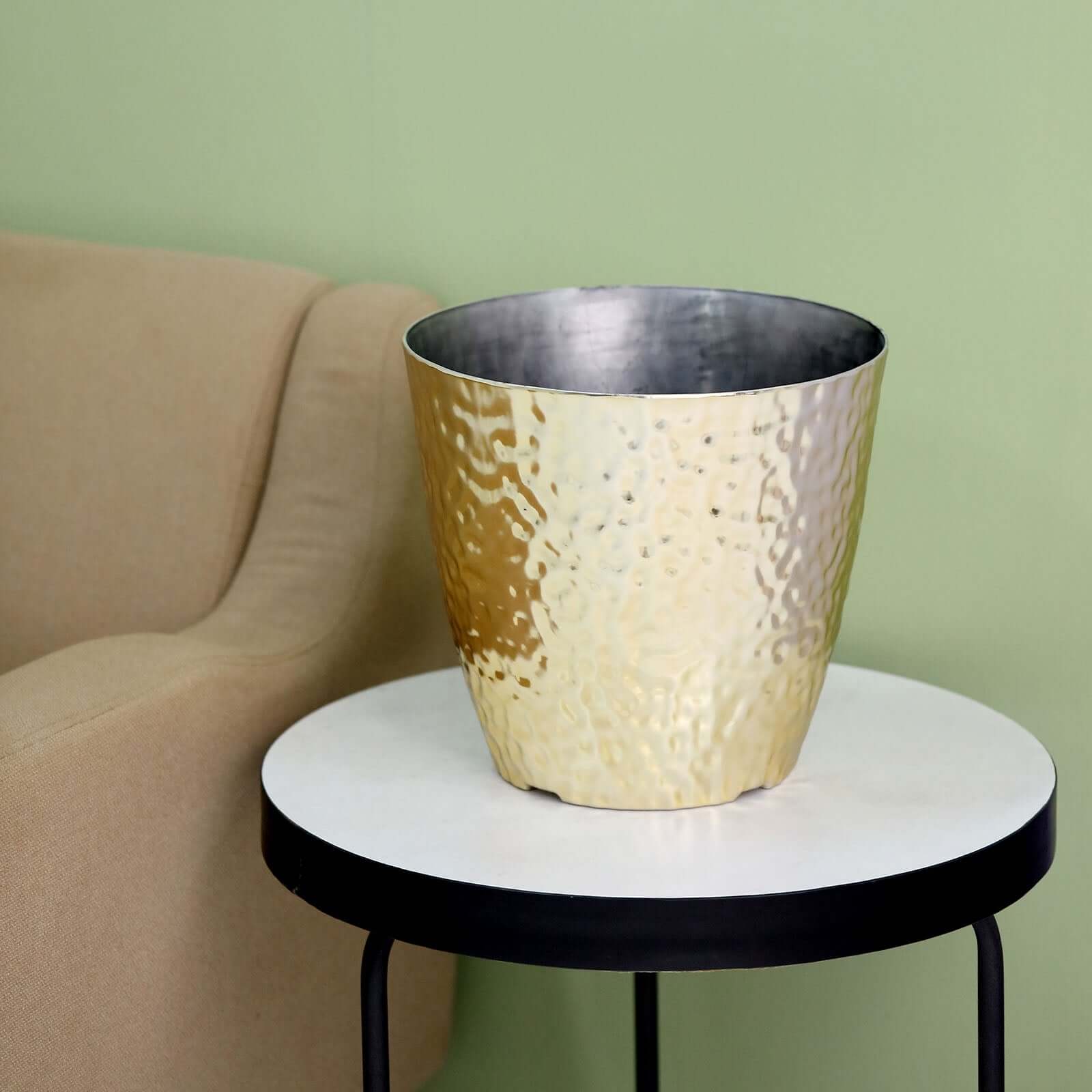 11-Inch Gold Hammered Large Indoor Flower Planter for Decorative Greenery