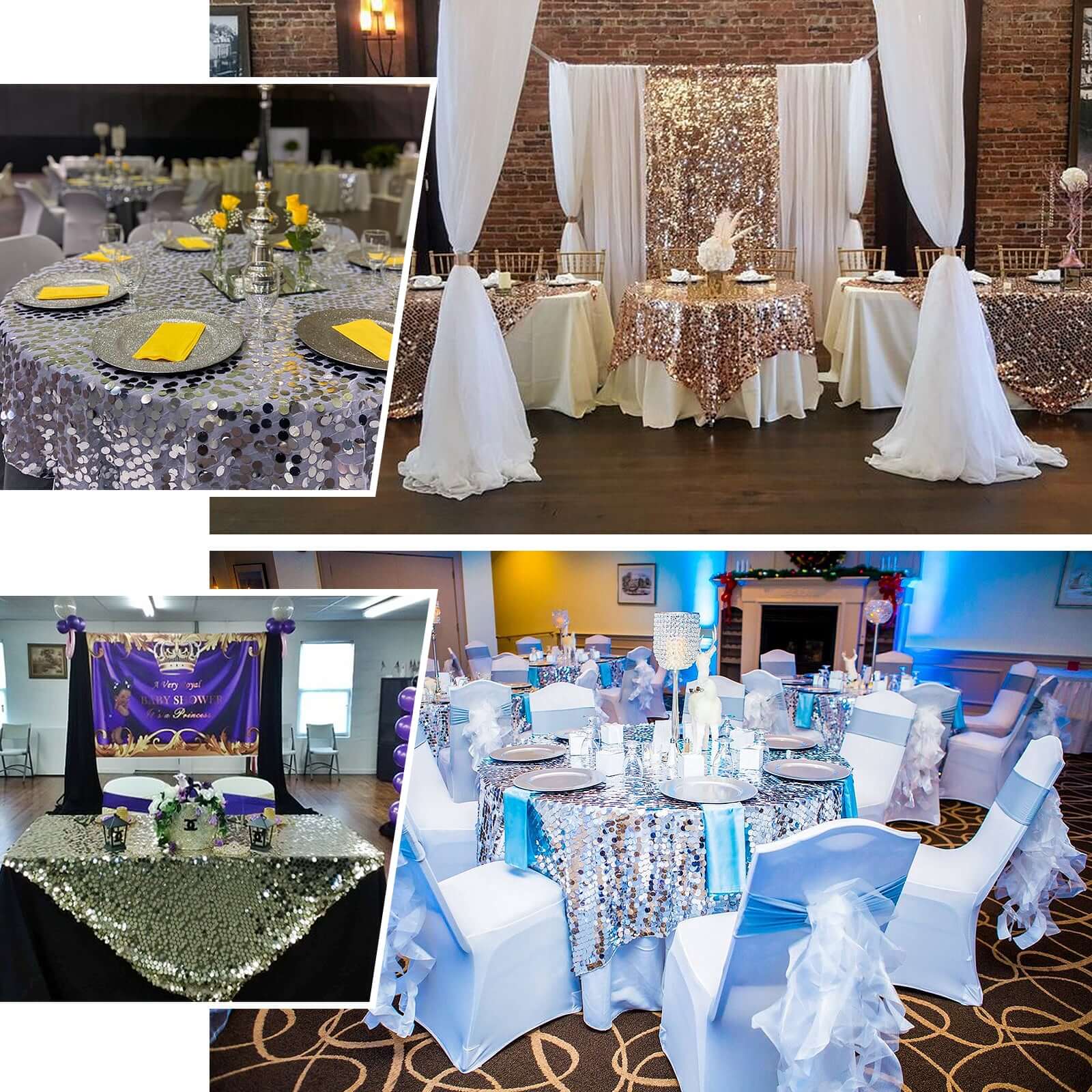 Champagne Sequin 72x72 Square Table Overlay for Big Payette Tables