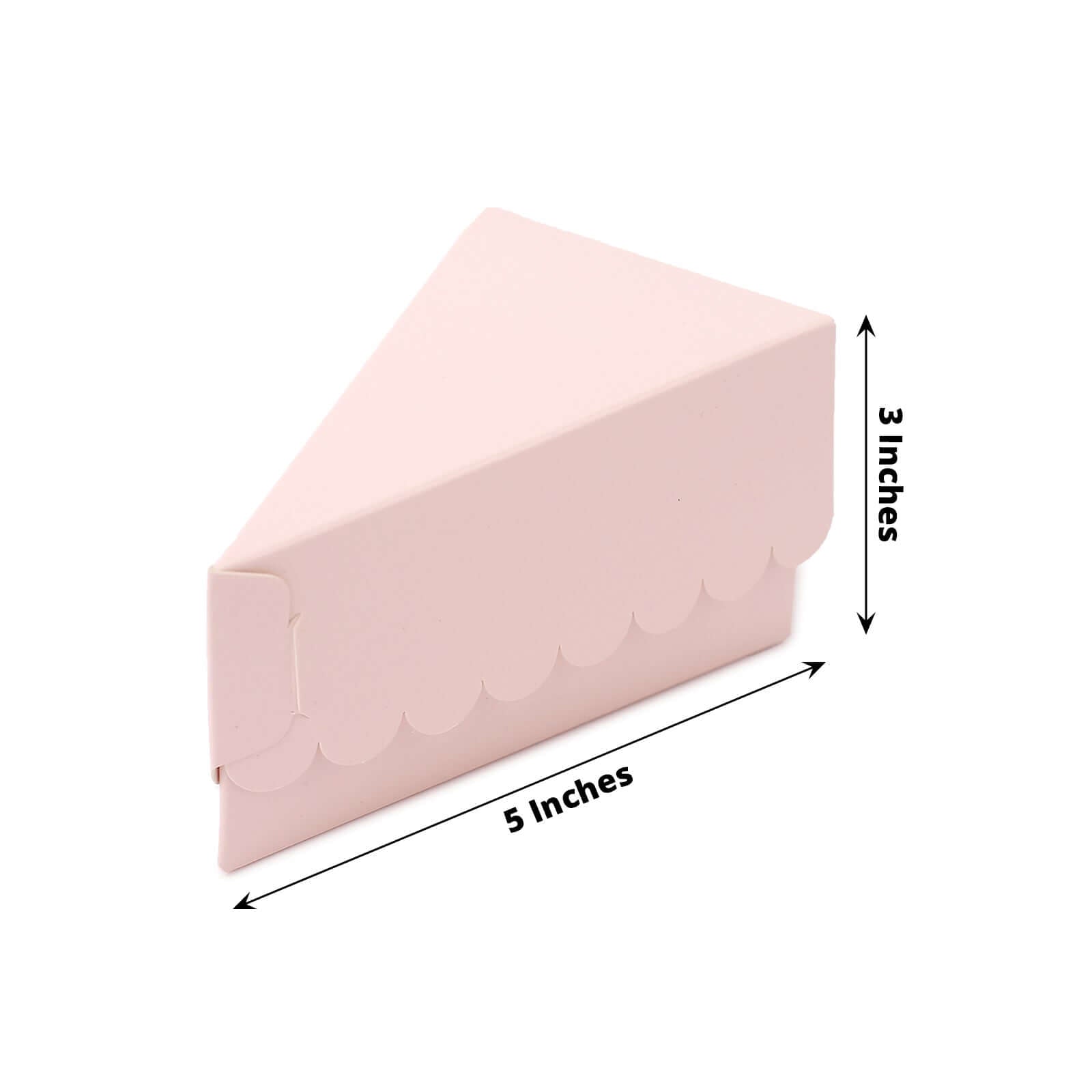 10-Pack Blush Cardstock Triangle Cake Slice Boxes with Scalloped Tops for Dessert Takeaways