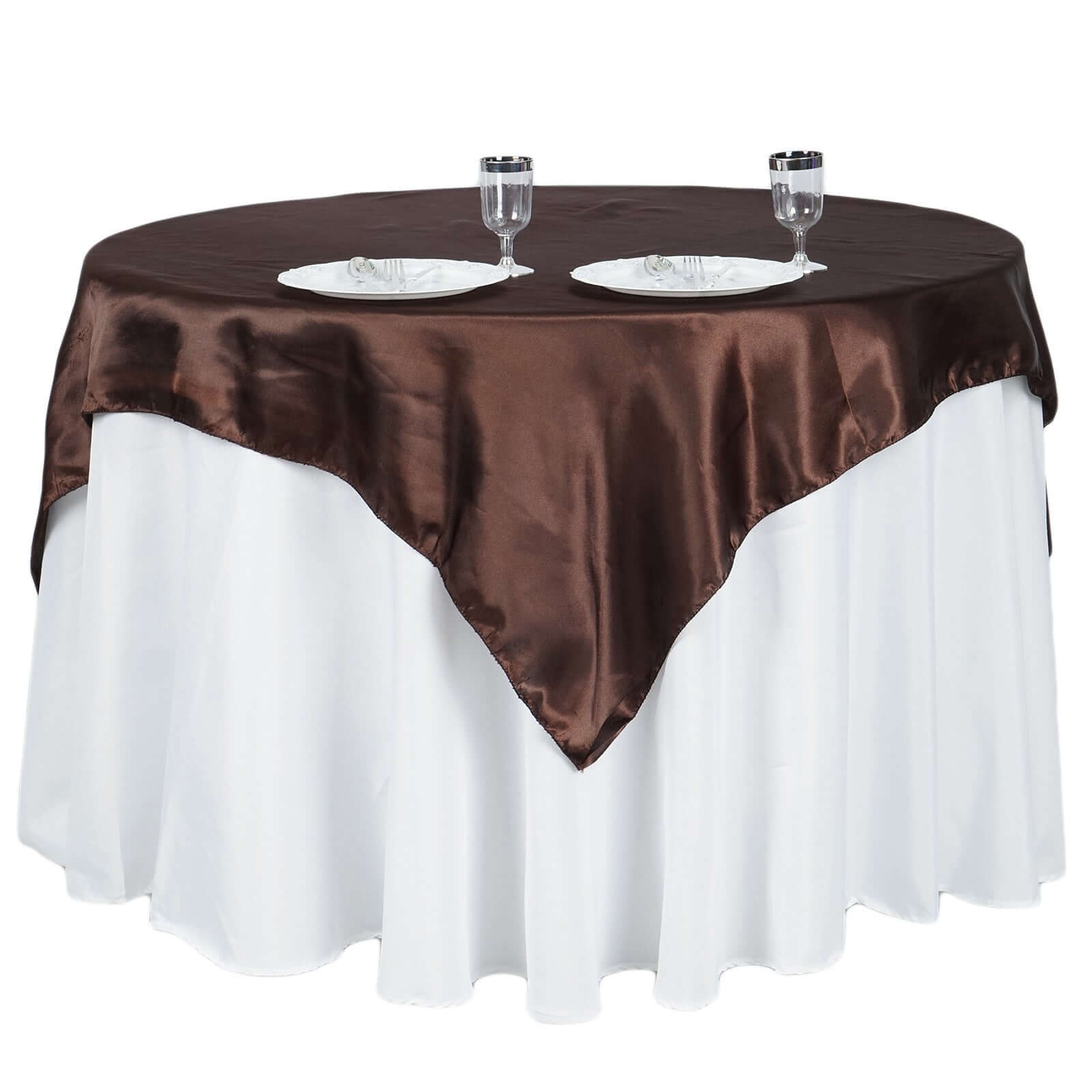 Chocolate Satin Square Table Overlay - 60x60 Tablecloth with Smooth Silky Touch