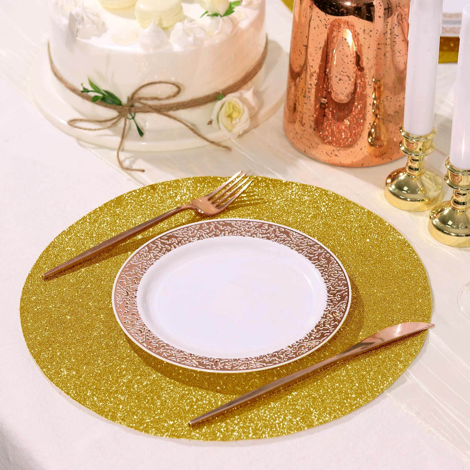 Hot Sale! 6-Pack Gold Glitter Round Non-Slip Placemats, 13" Diameter