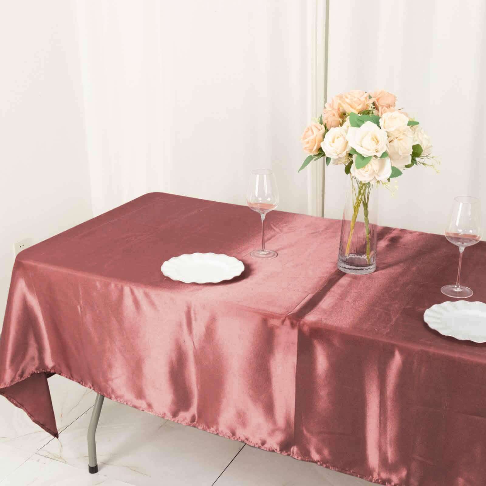 Hot Sale! Smooth and Lustrous Satin Table Cover in Cinnamon Rose, 60x102 Rectangular Tablecloth