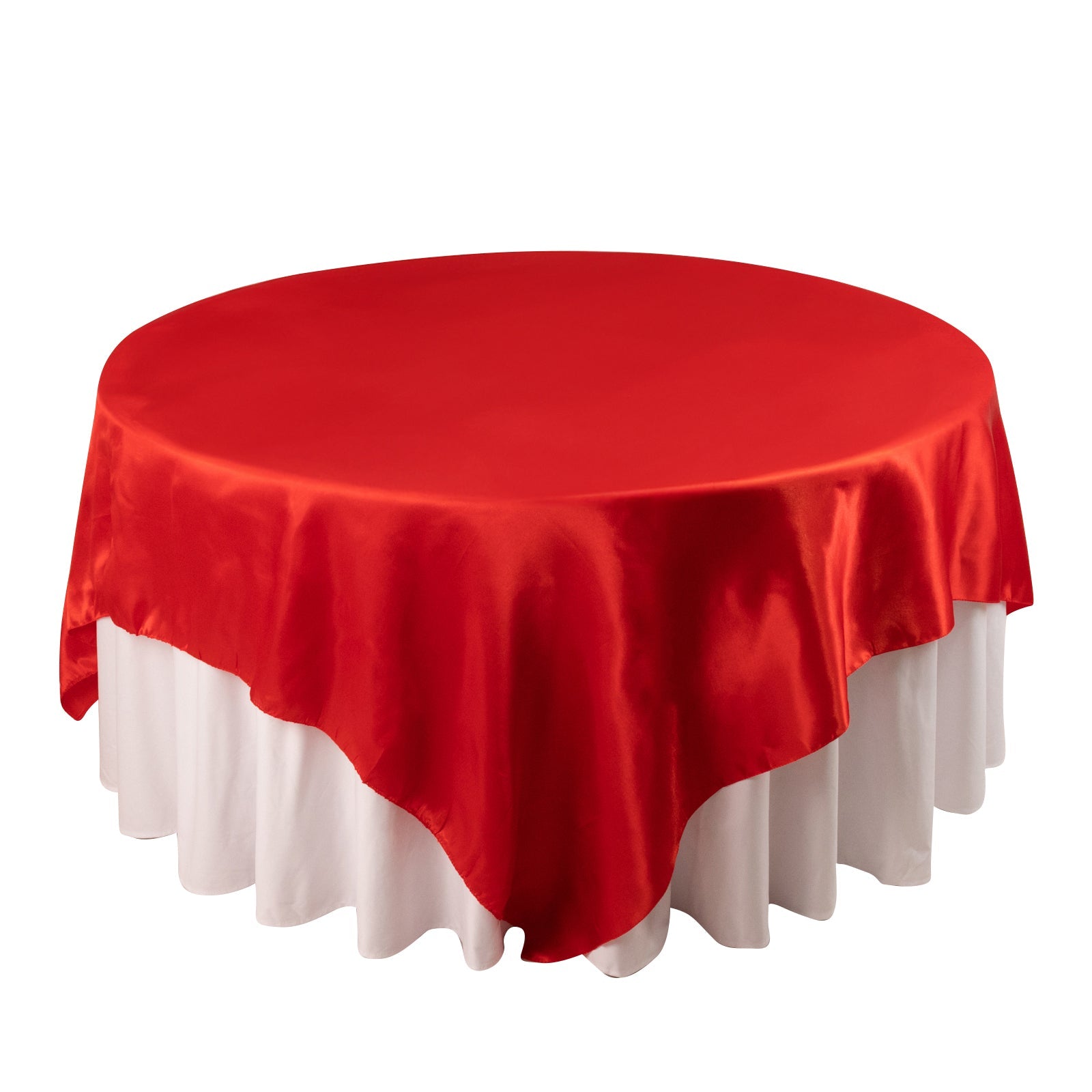 Hot Deal! Red Satin 90x90 Square Table Overlay with Smooth Finish