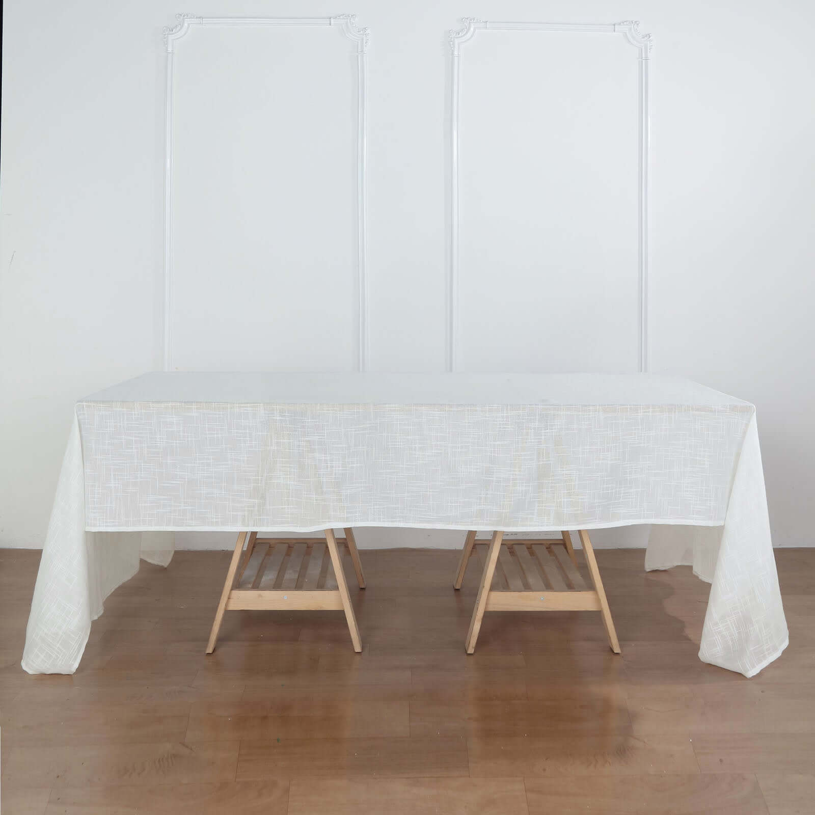 White 60x126 Rectangular Faux Linen Tablecloth - Wrinkle-Free for Weddings & Special Events
