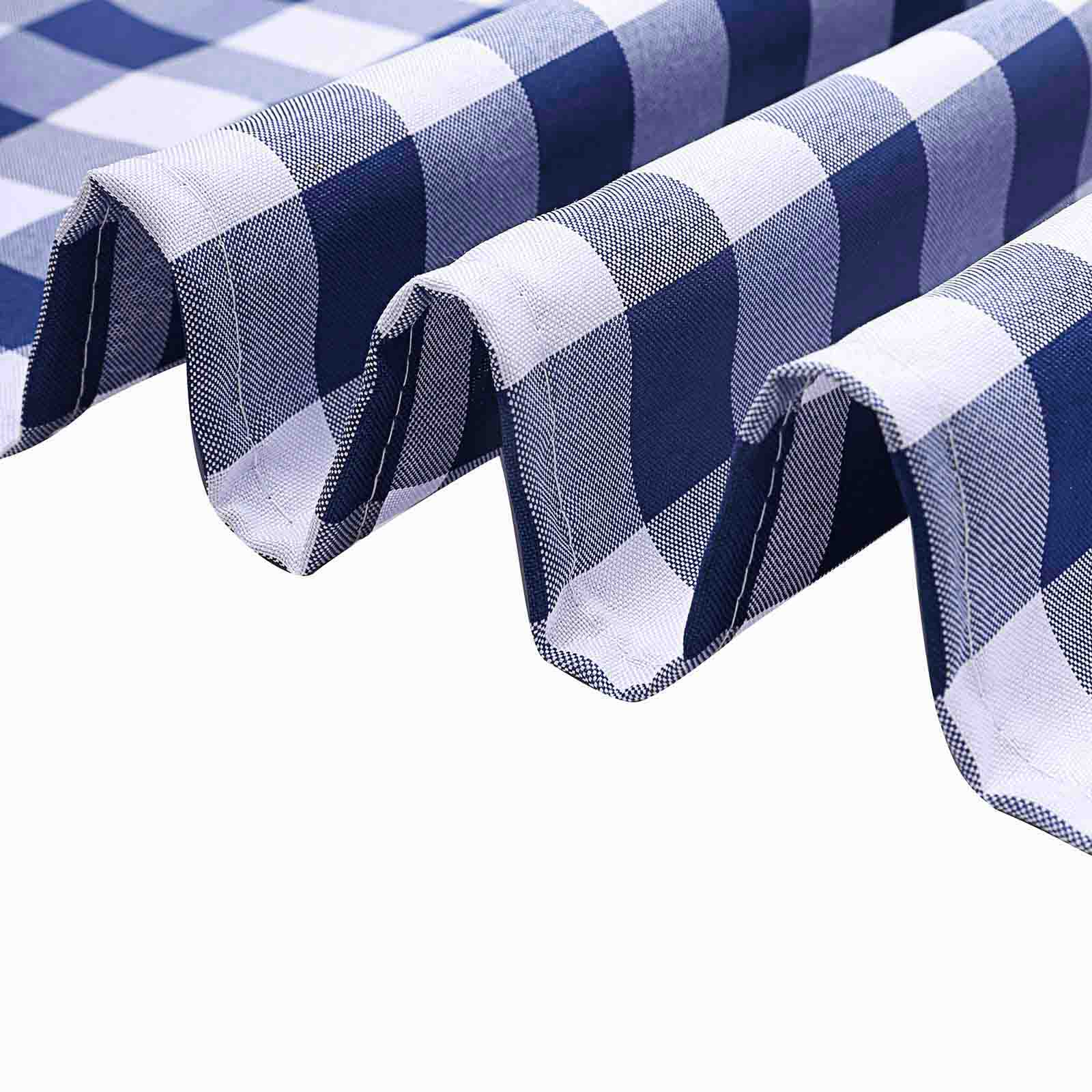 Hot! White/Navy Blue Checkered Buffalo Plaid Polyester 54x54 Square Tablecloth for Casual Tables