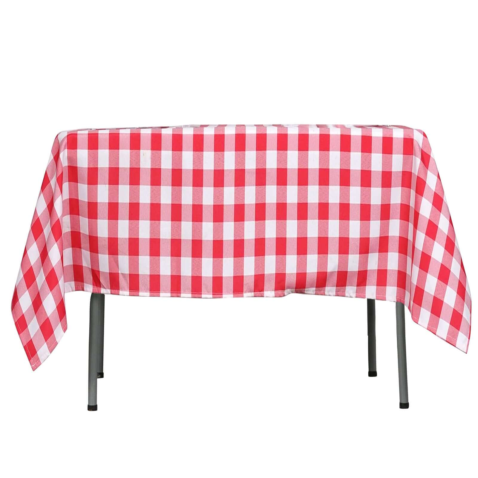 Hot! White/Red Checkered Buffalo Plaid Polyester 54x54 Square Tablecloth for Casual Tables