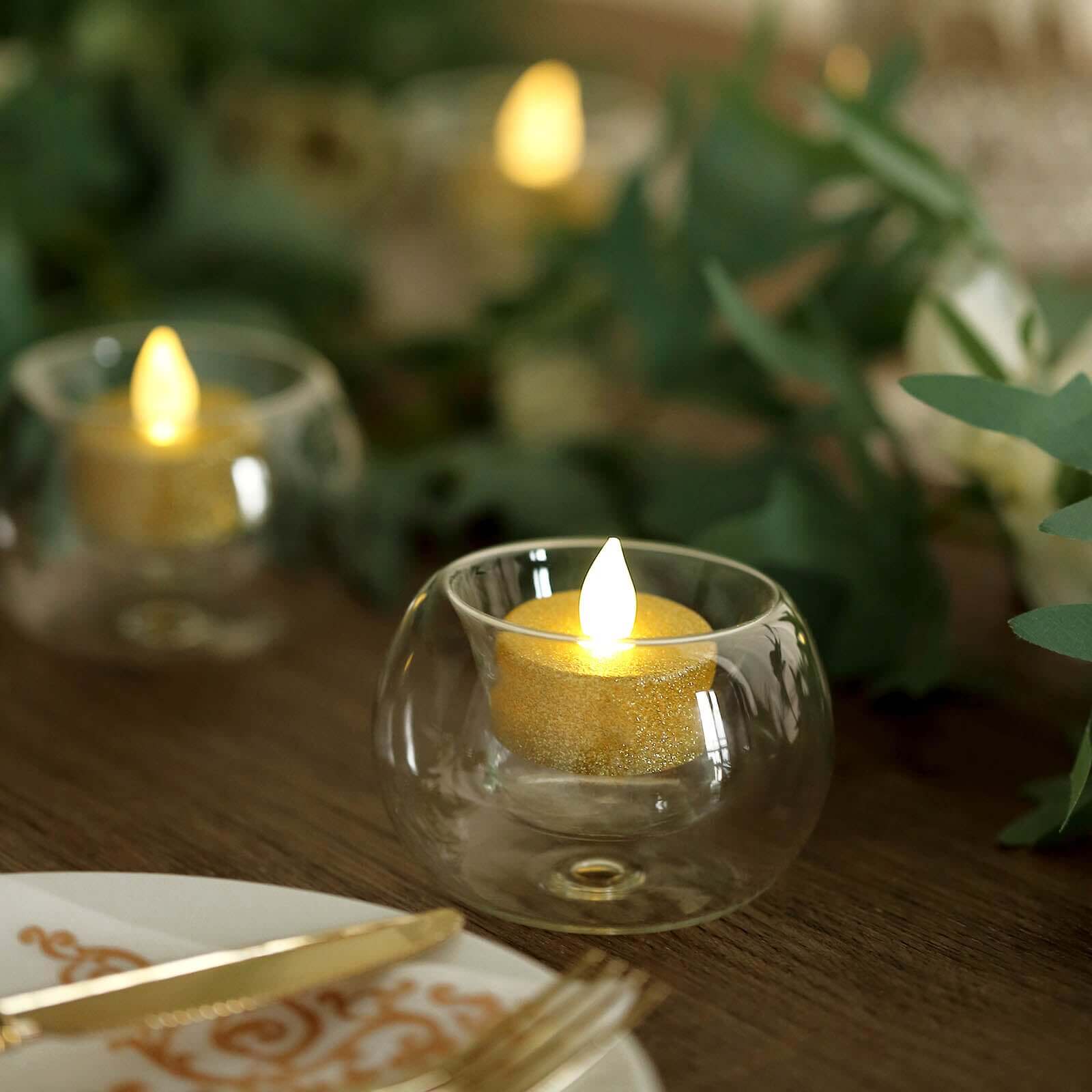 6-Piece Crystal Clear Glass Globe Votive Candle Holders for Events