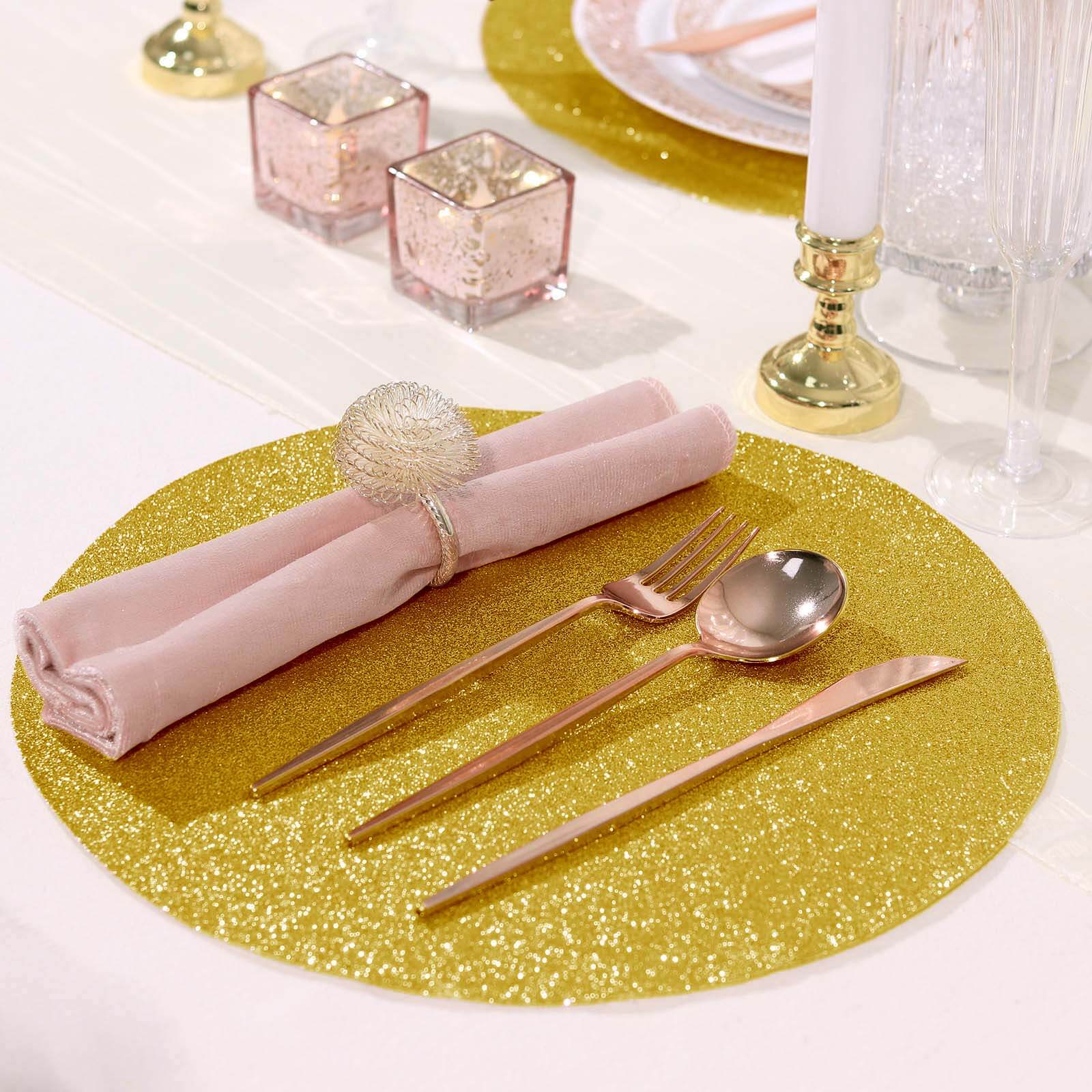 Hot Sale! 6-Pack Gold Glitter Round Non-Slip Placemats, 13" Diameter