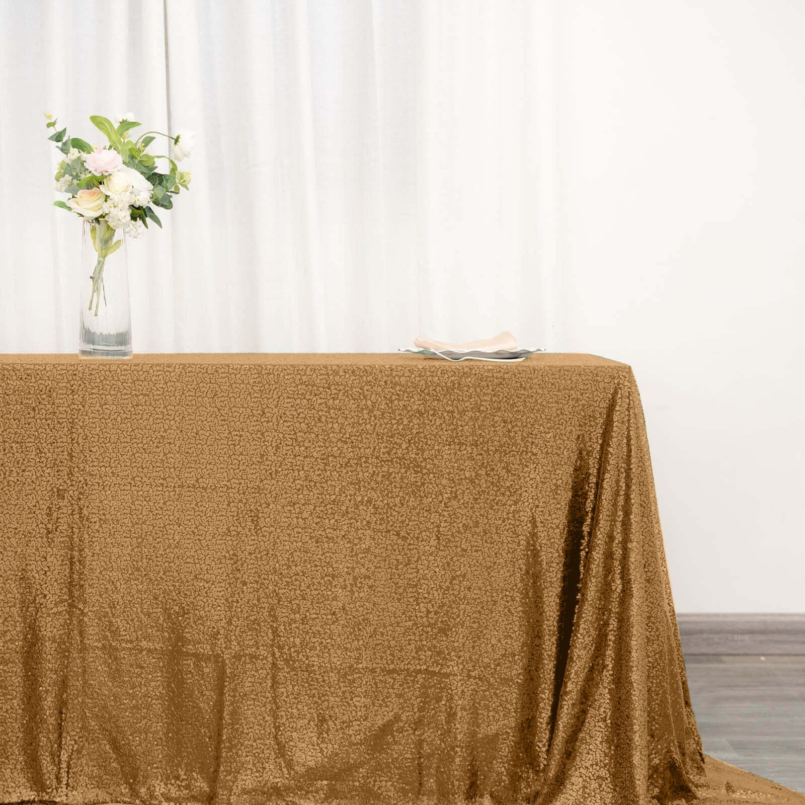 Gold Seamless Sparkly 90x132 Rectangle Sequin Tablecloth for Elegant Occasions