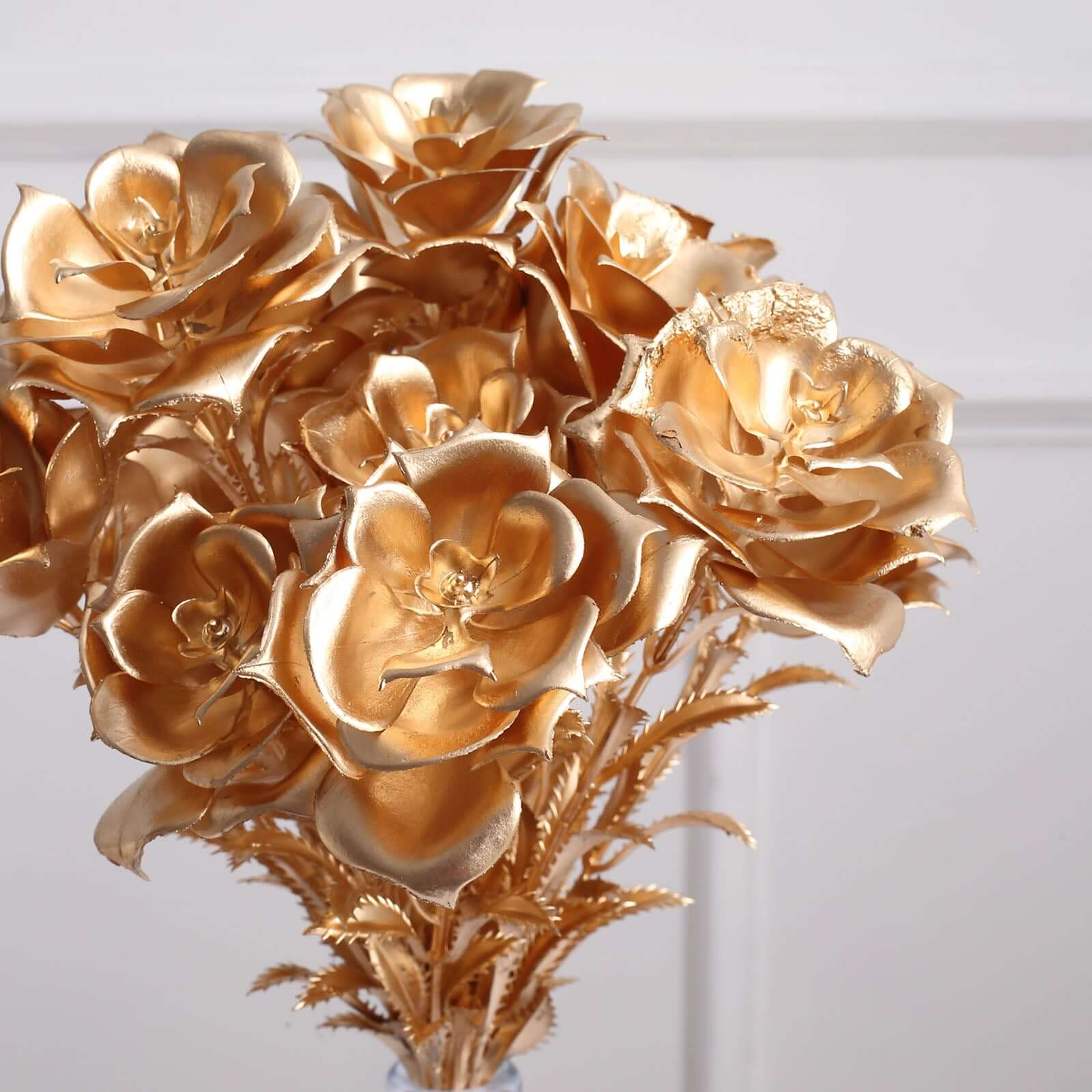 2-Pack Lustrous Metallic Gold Artificial Rose Bouquets for Seasonal & Luxurious Decor